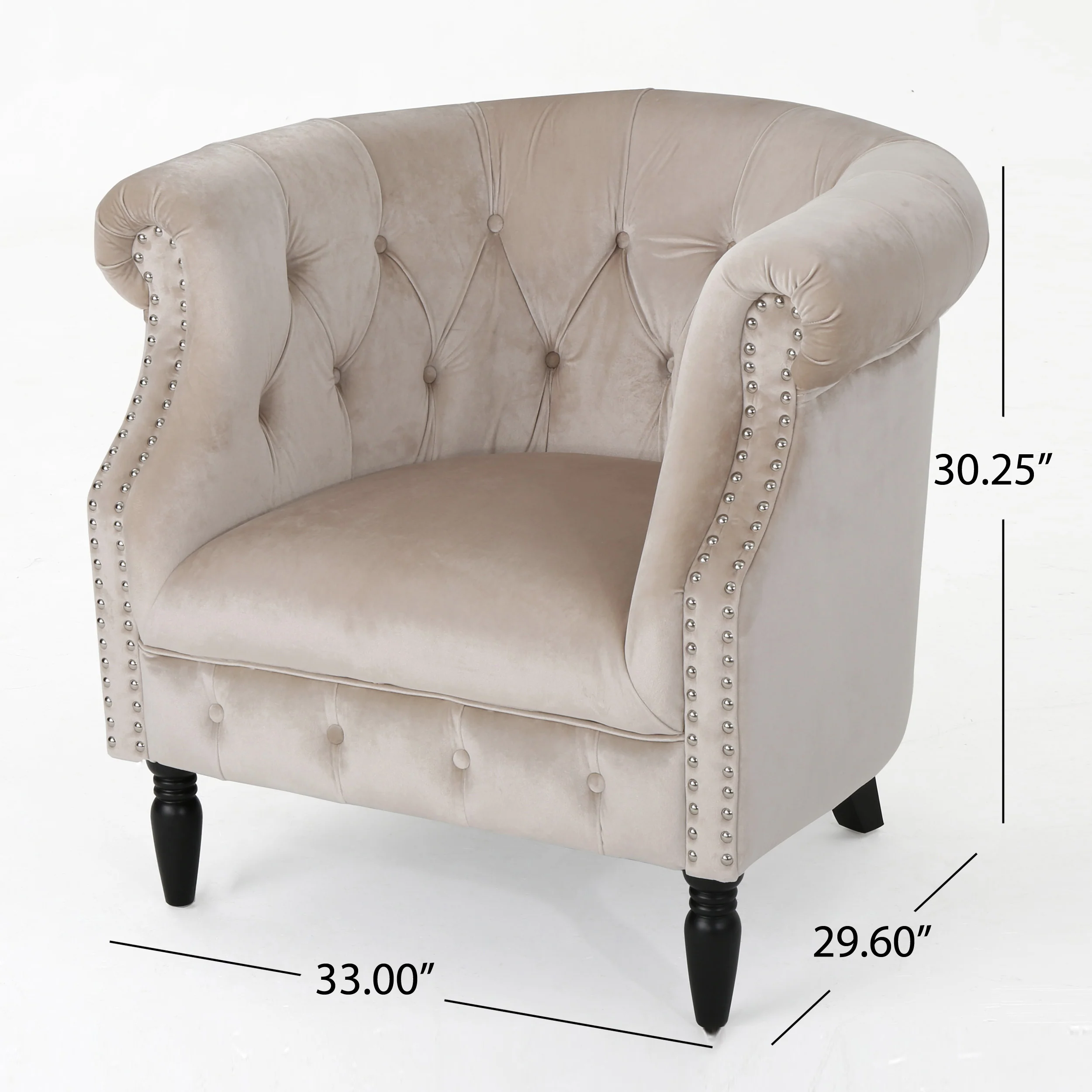 Aries Button-Tufted Velvet Rolled Back Tub Design Club Chair - furnishings