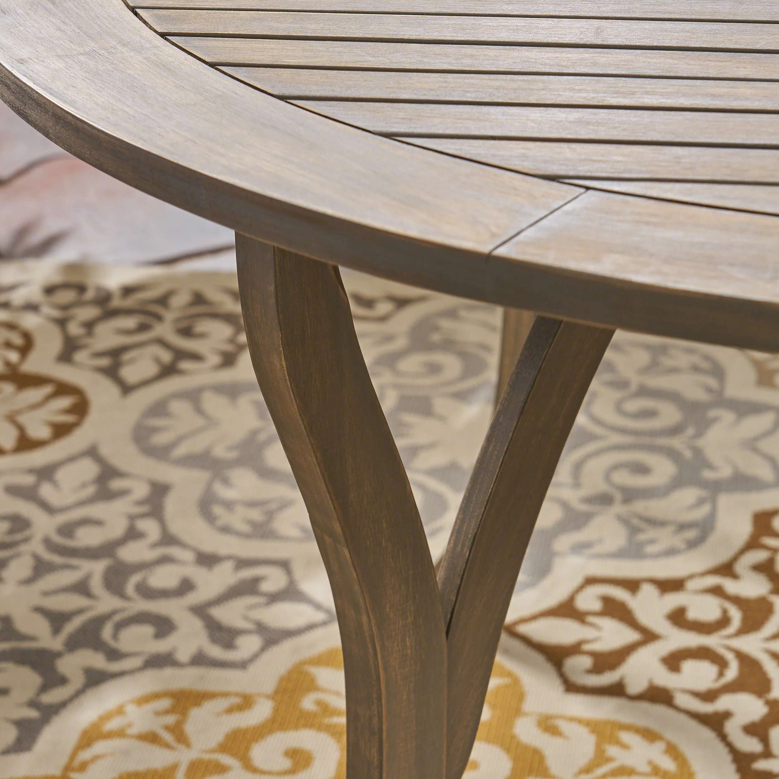 Payne Outdoor Rustic 5 Piece Round Acacia Wood Dining Set with Slats - furnishings