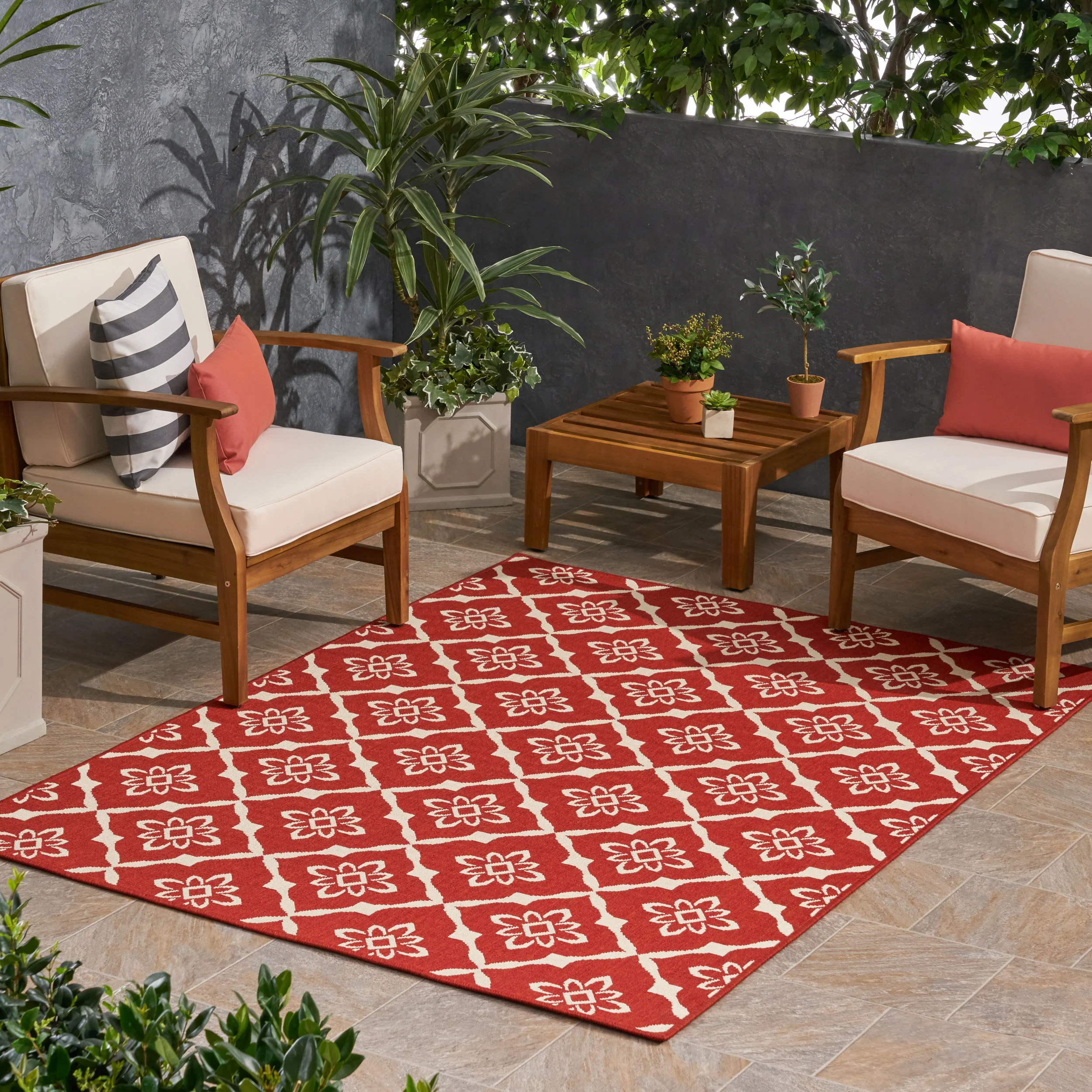 Eluzer Outdoor Trellis Area Rug, Red and Ivory - furnishings