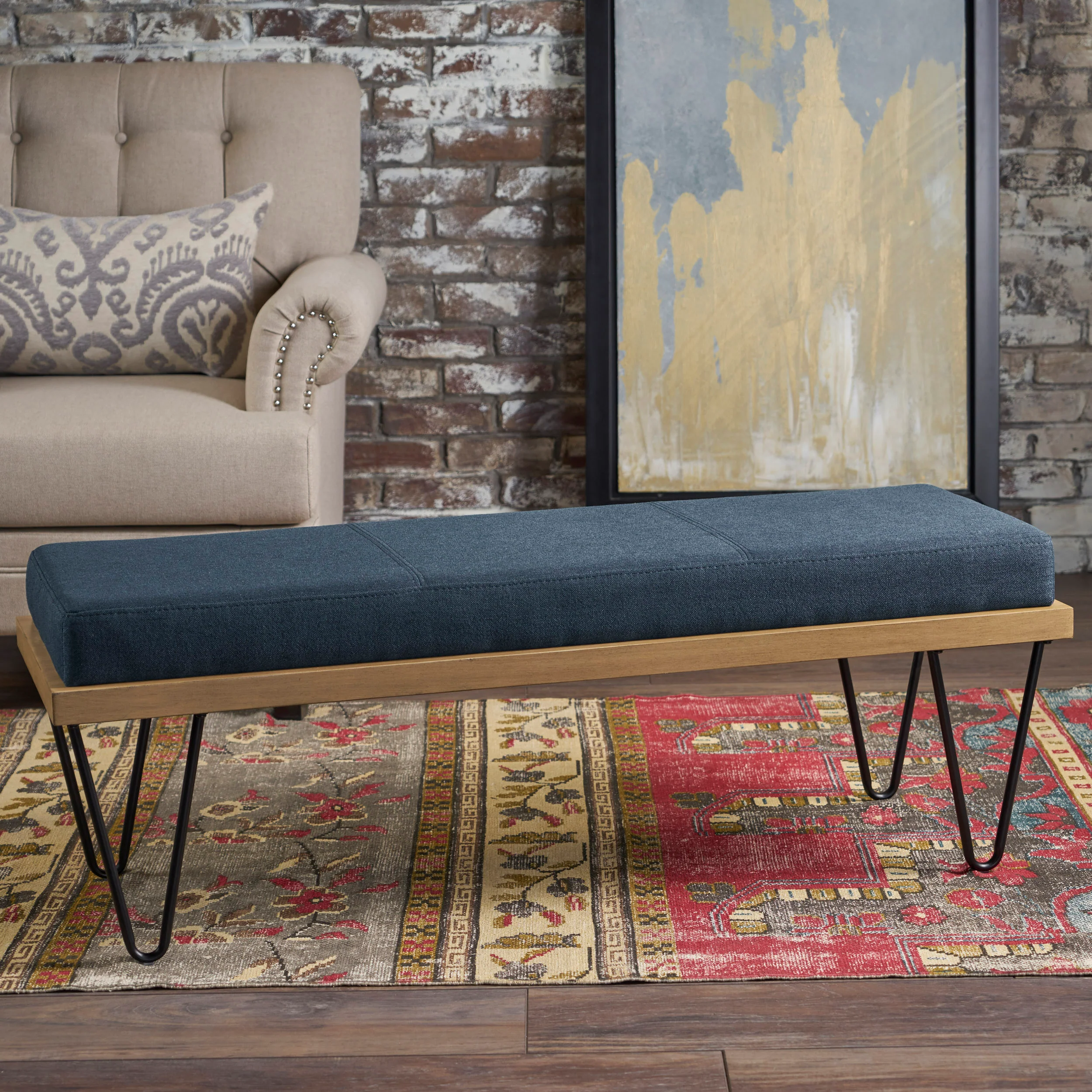 Elaina Industrial Modern Fabric Bench - furnishings