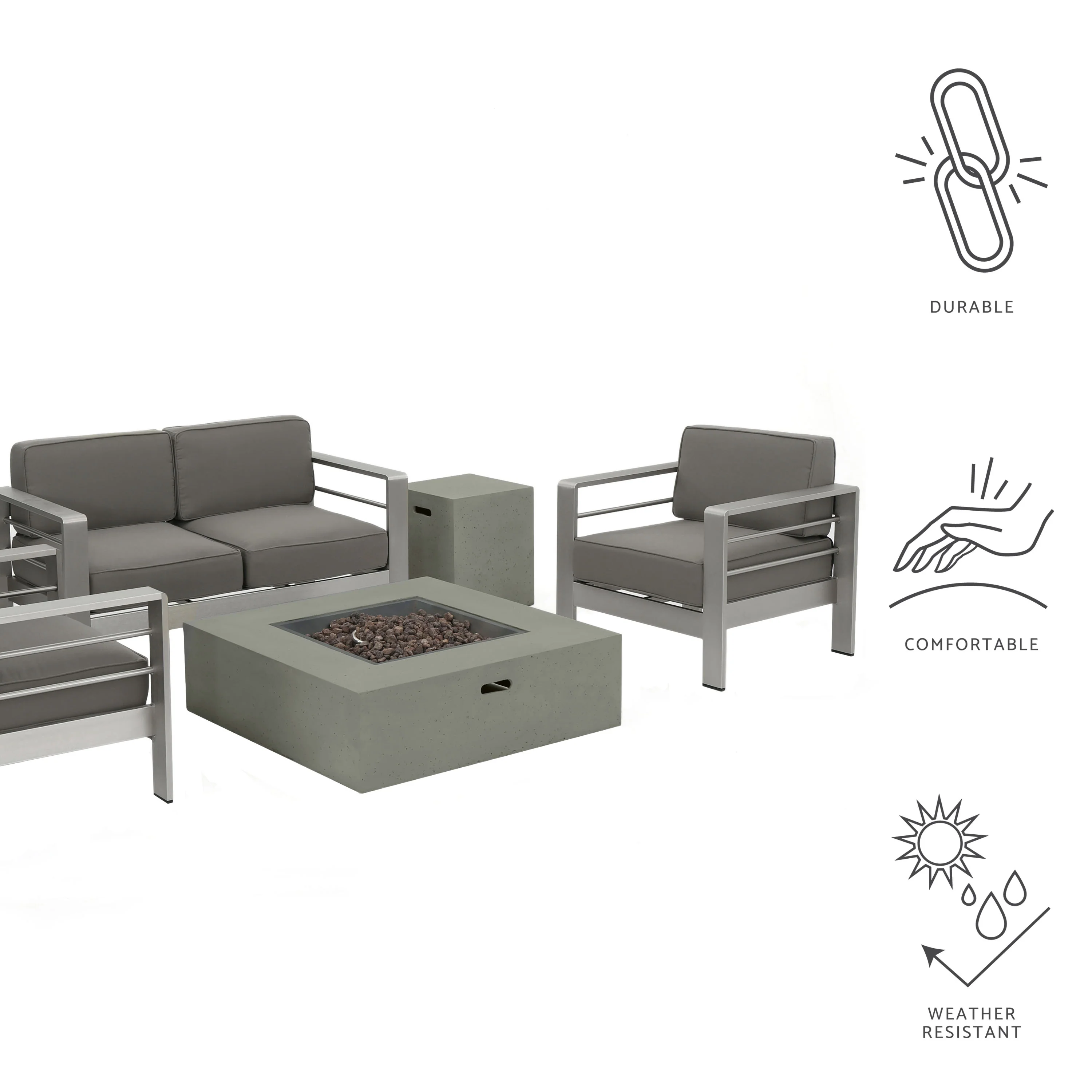 Coral Outdoor Aluminum 4 Seater Chat Set with Fire Pit - furnbro