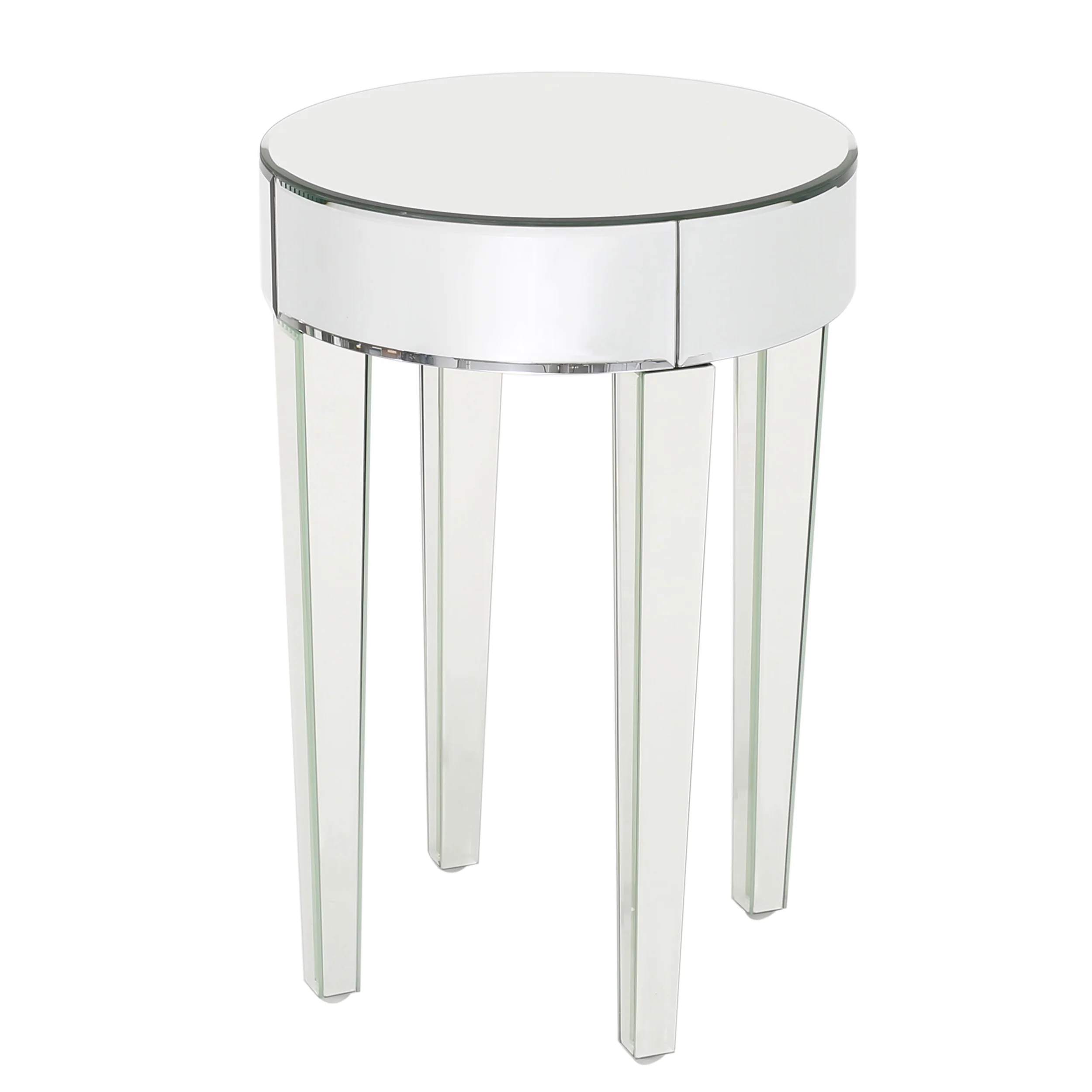 Alvo Modern Glam Round Mirrored Side Table with Tapered Legs - furnishings