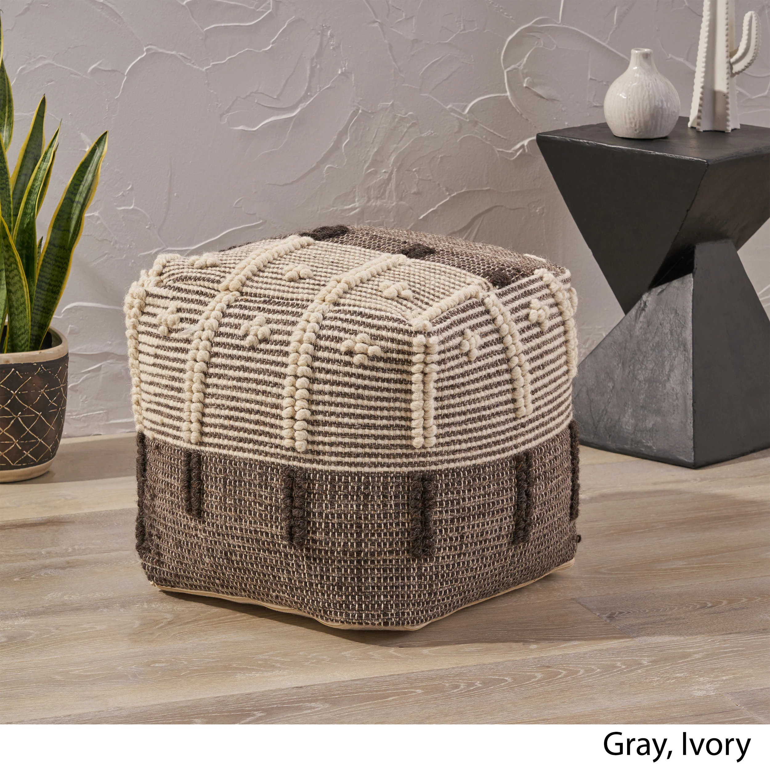 Murphie Boho Wool and Cotton Ottoman Pouf - furnishings