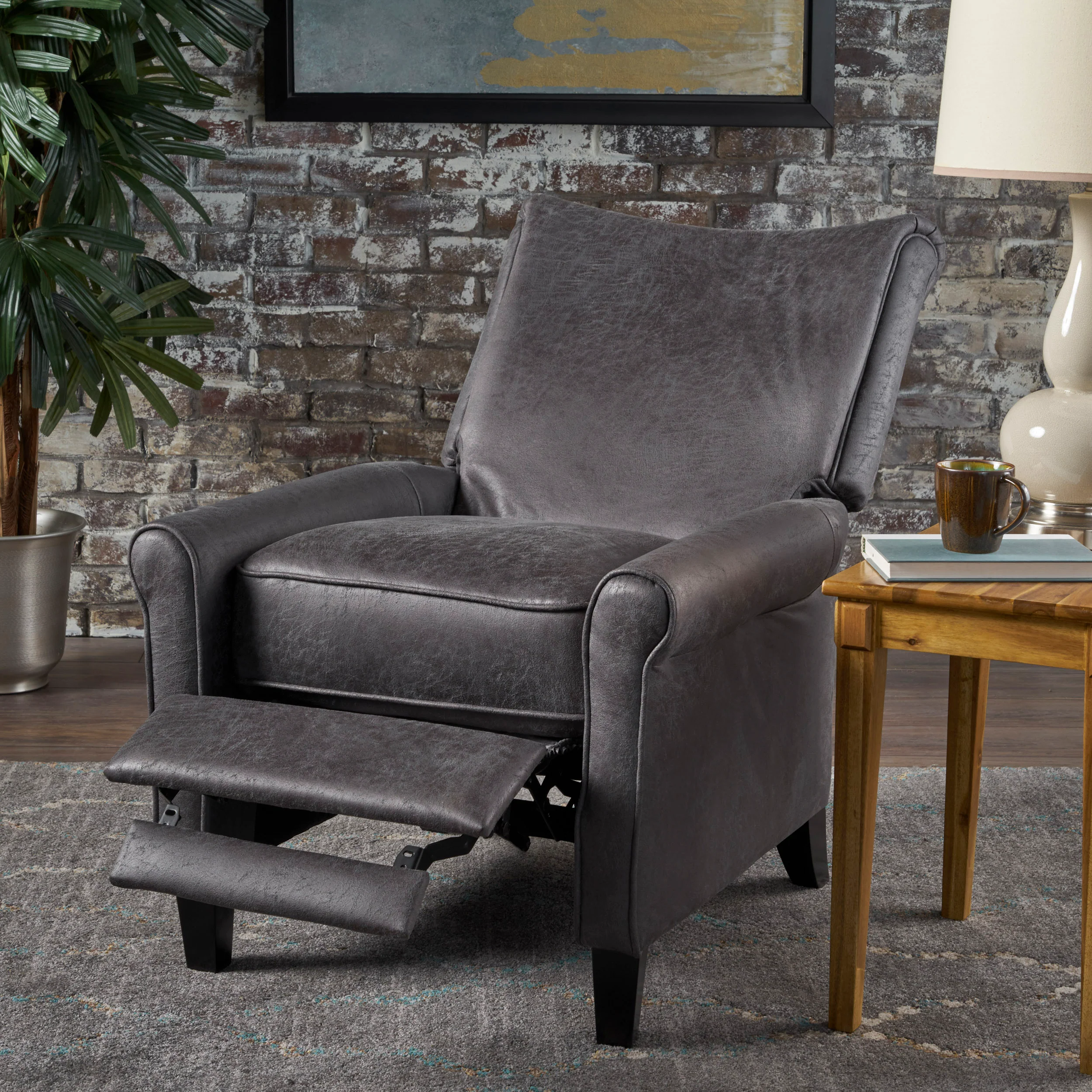 Charlene Traditional Slate Microfiber Recliner Chair - furnishings
