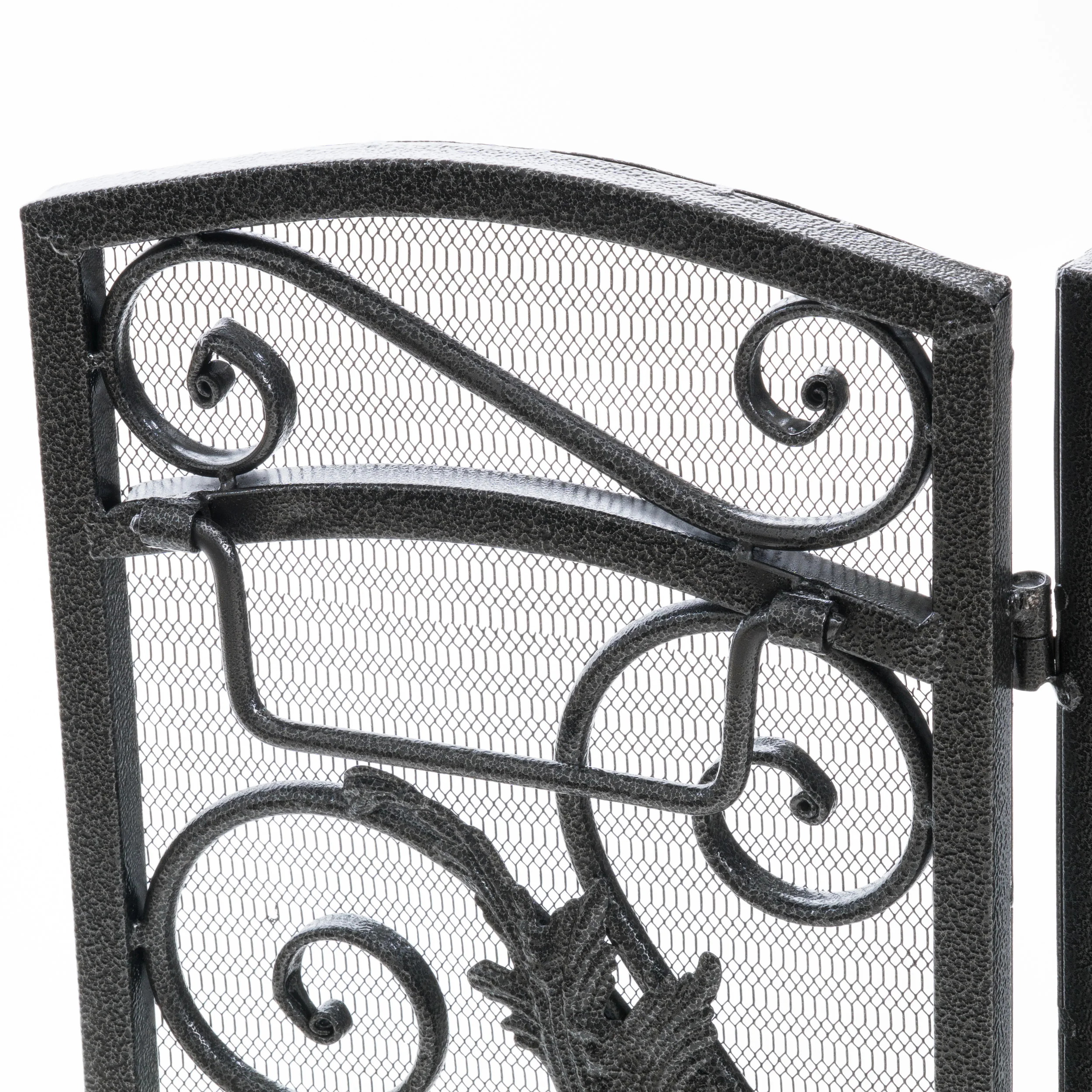 Waterbury Traditional Iron Fireplace Screen, Silver on Black - furnishings