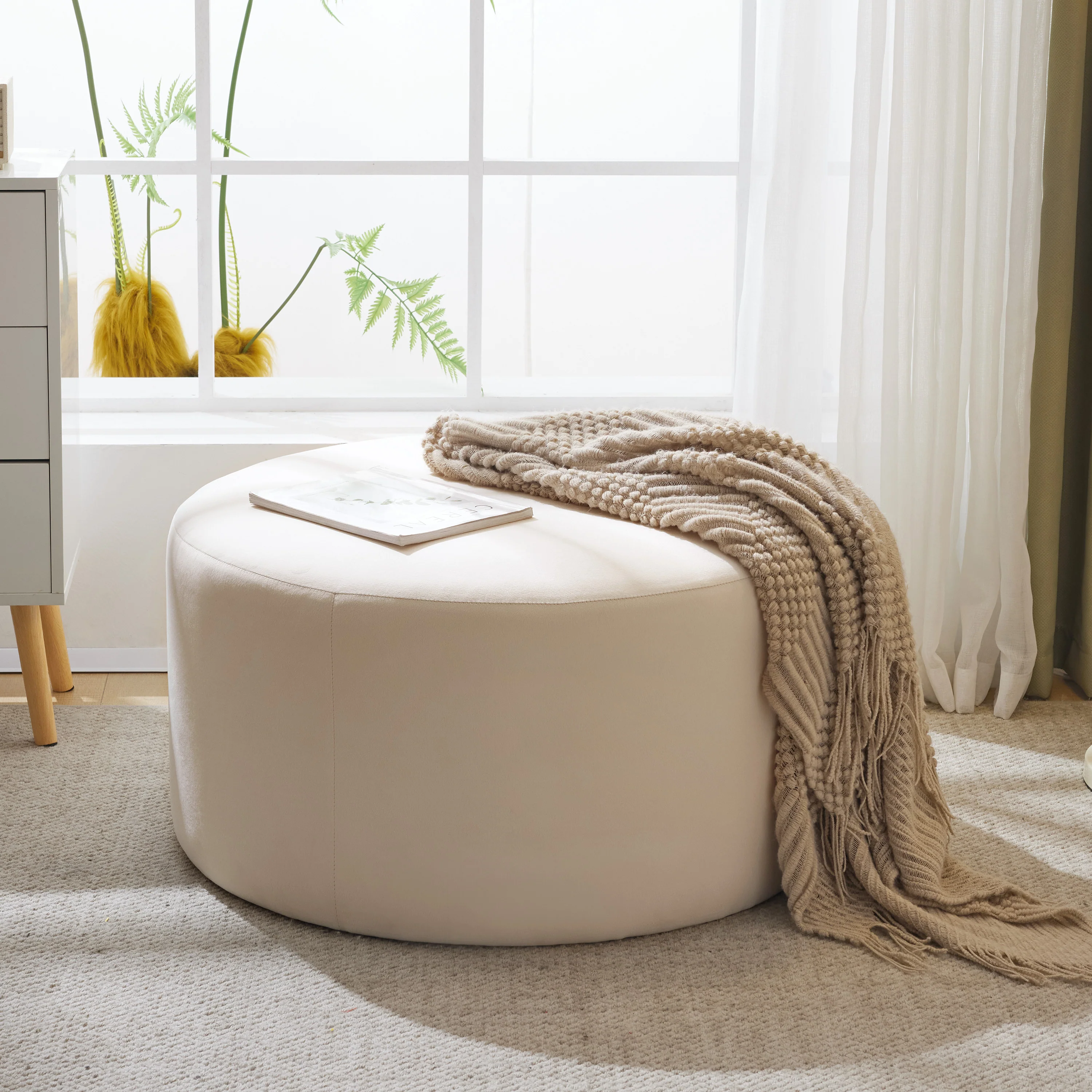 Inia Velvet Round Ottoman - furnishings