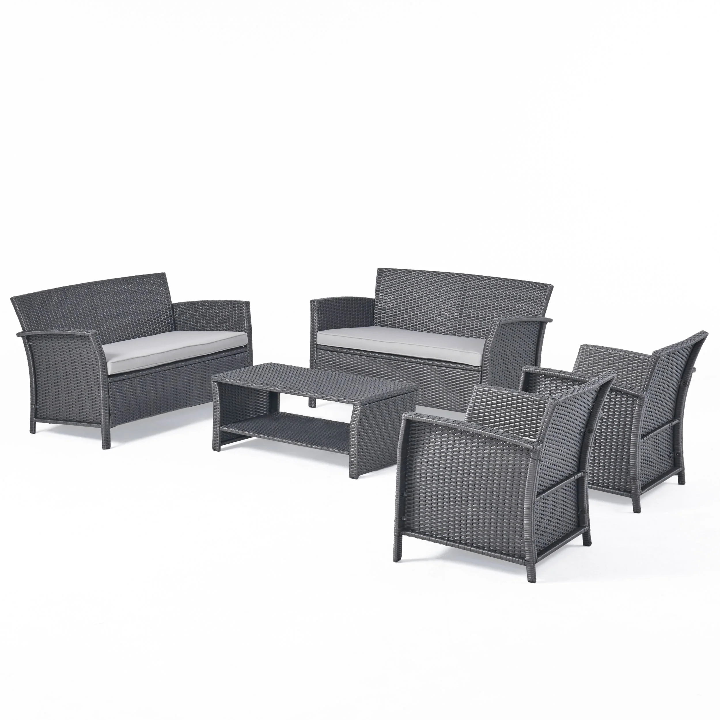 Lucia Outdoor 6-Seater Wicker Conversation Set with Coffee Table - furnishings