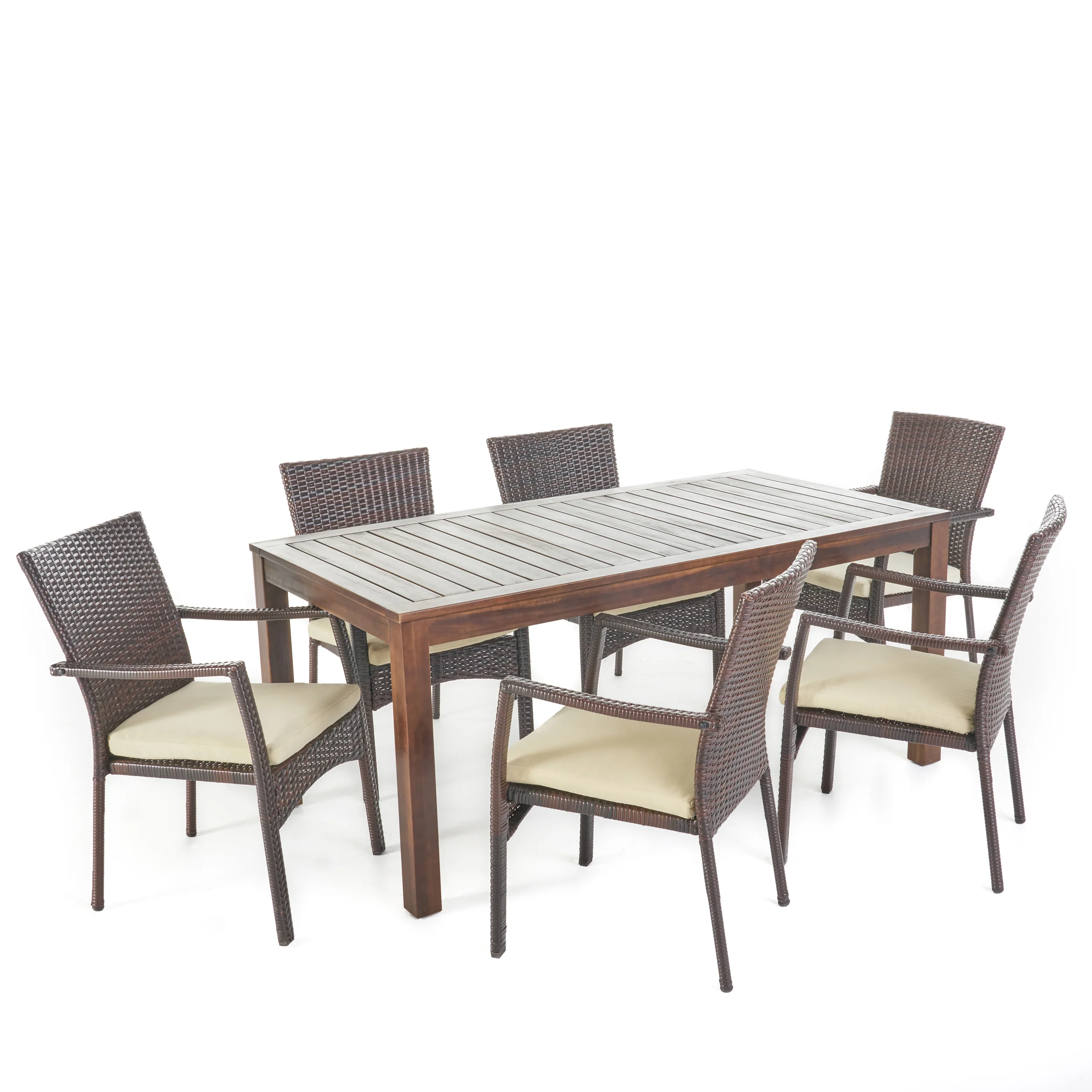Goodman Outdoor 7 Piece Dining Set with Dark Brown Finished Wood Table and Chairs - furnishings