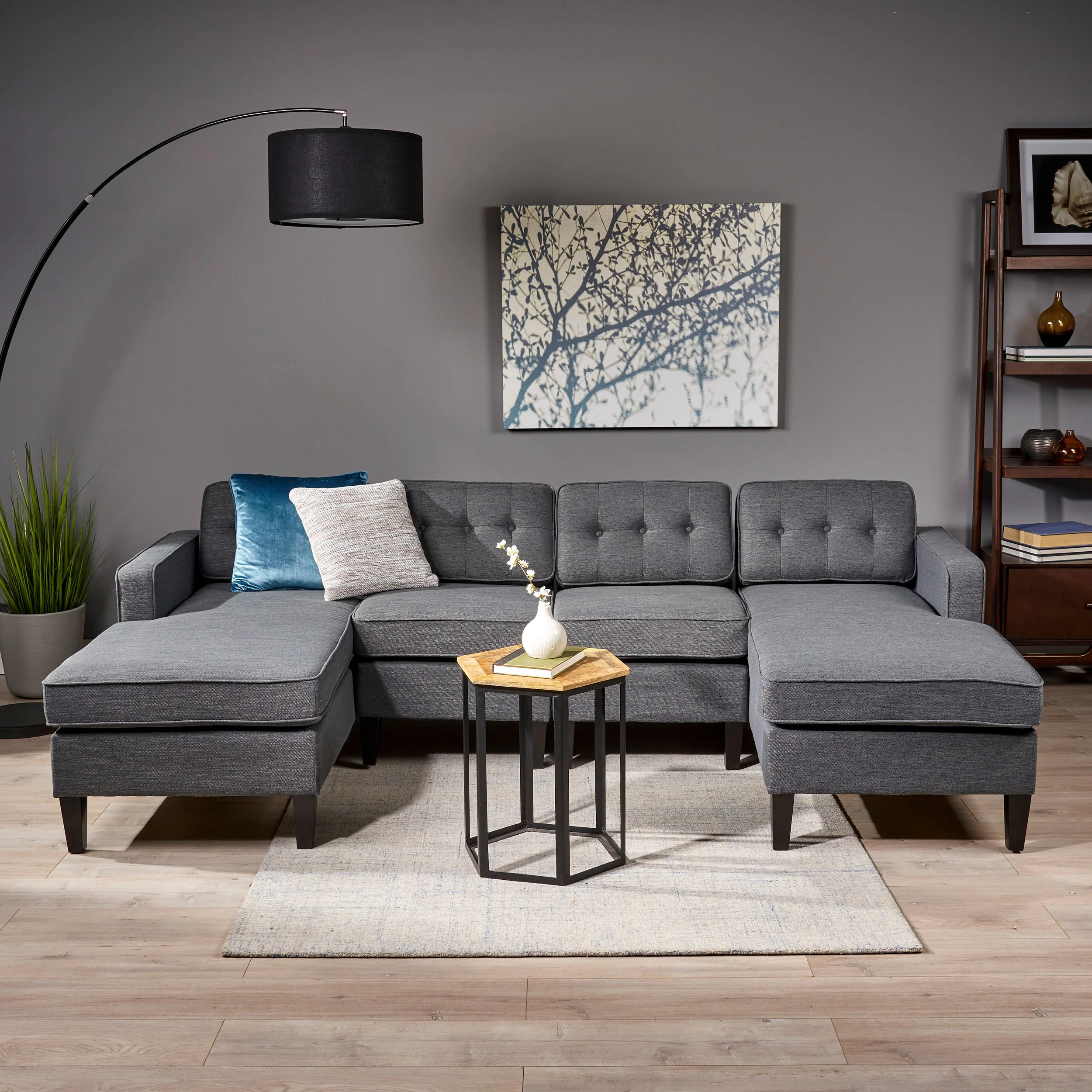 Grace Contemporary Fabric Chaise Sectional with Button Accents - furnishings