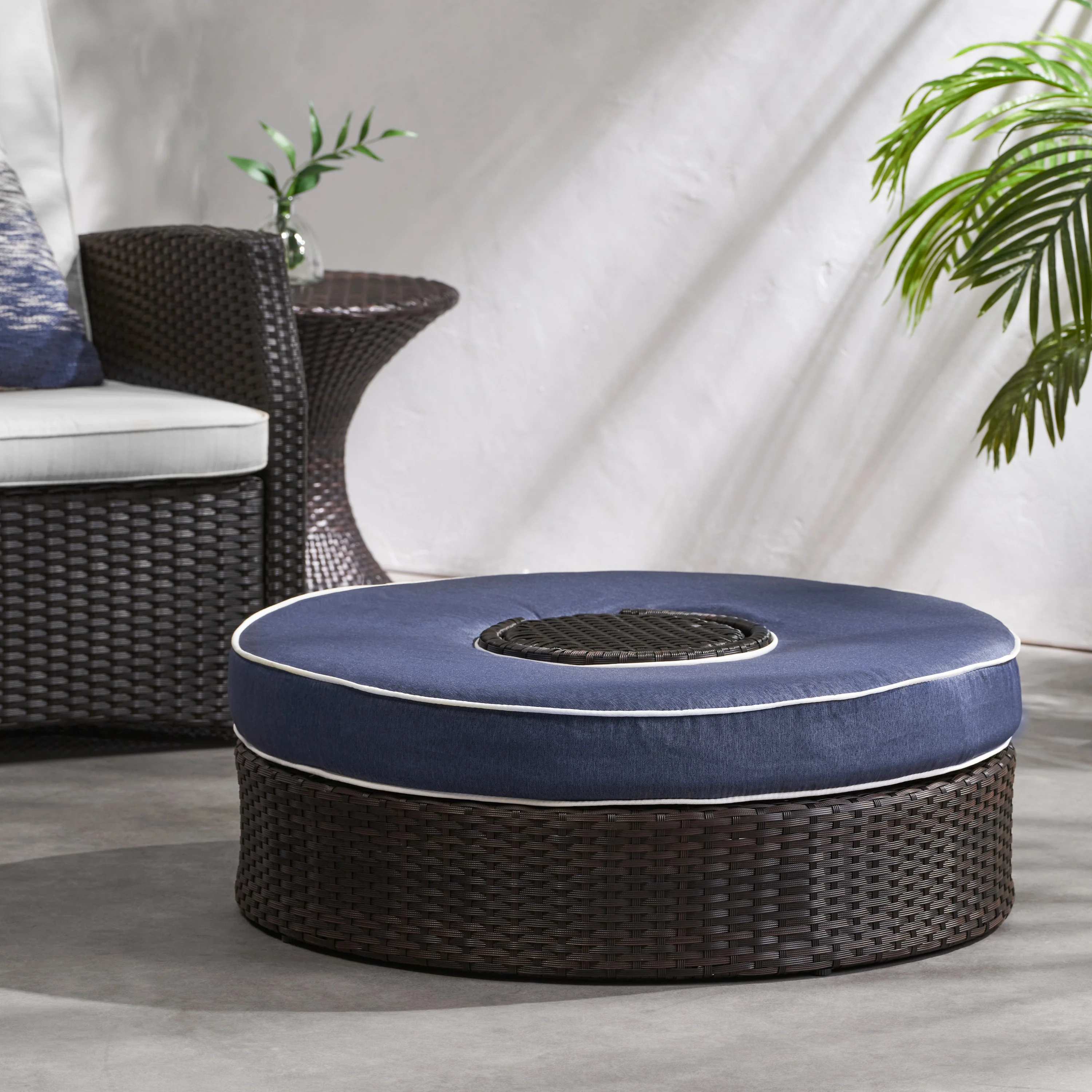 Boden Outdoor Wicker Ottoman with Ice Bucket - furnishings