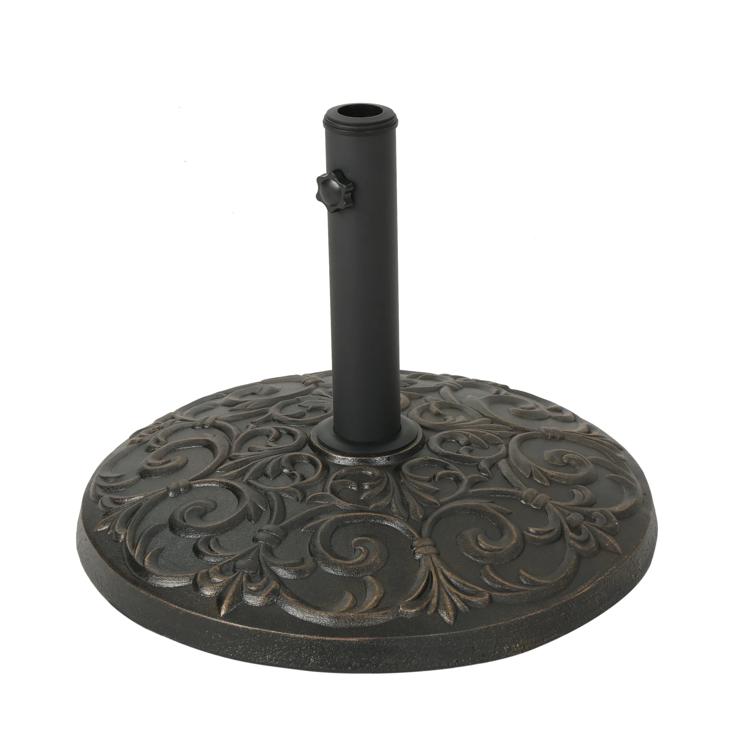 Sade Outdoor 60lb Concrete Circular Umbrella Base, Hammered Dark Copper - furnishings
