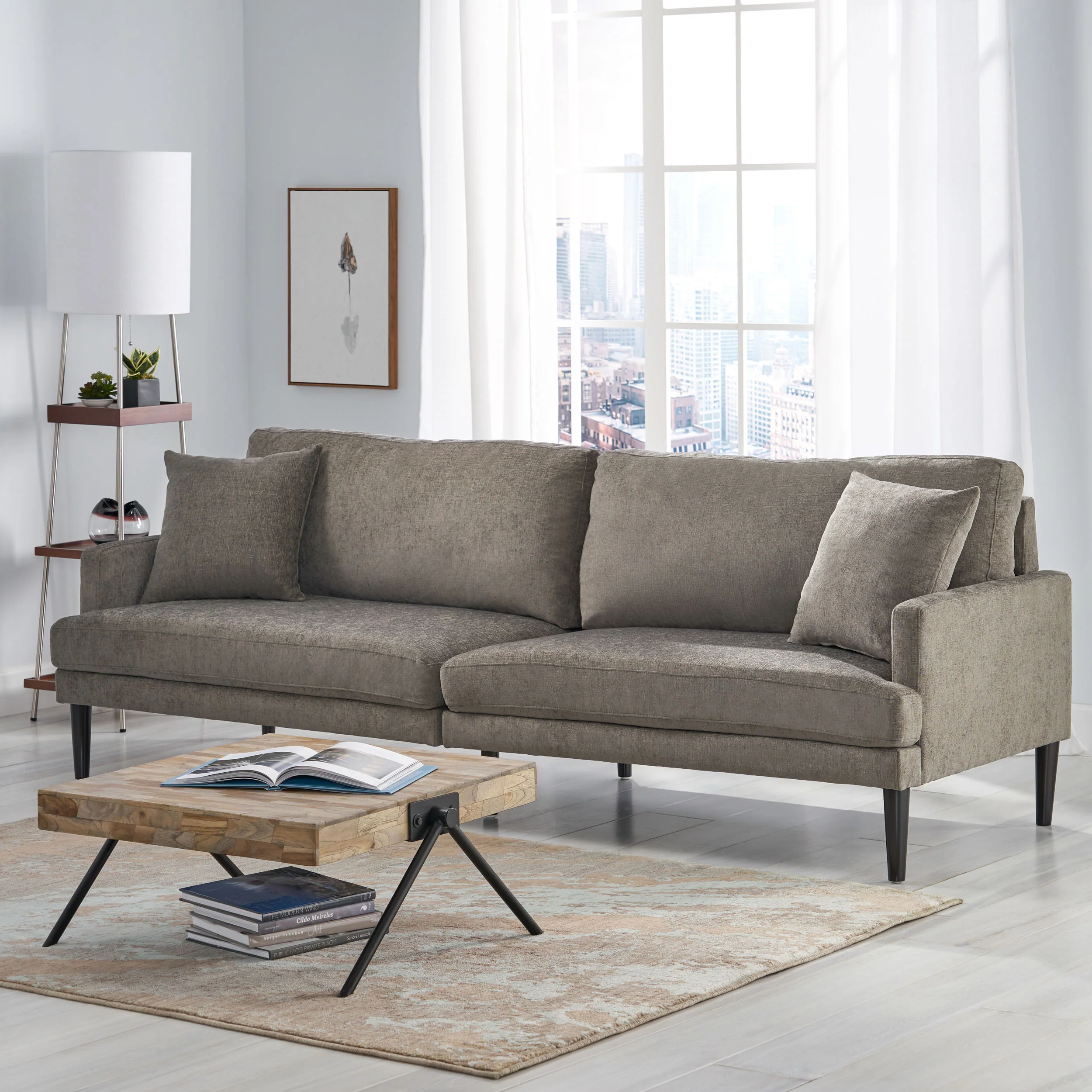 Adut Contemporary 3 Seater Fabric Sofa with Accent Pillows - furnishings