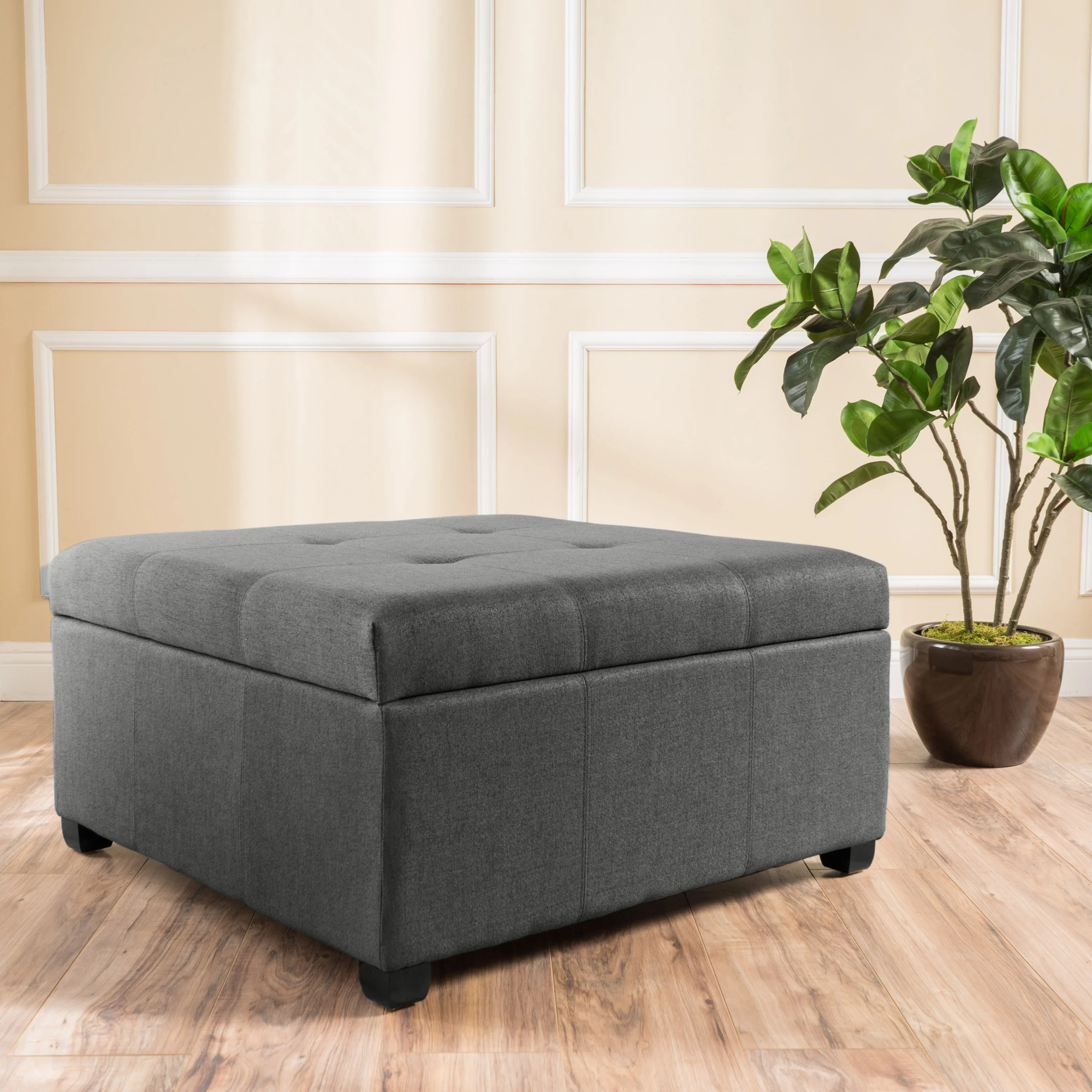 Carlyle Square Tufted Fabric Storage Ottoman Coffee Table - furnishings