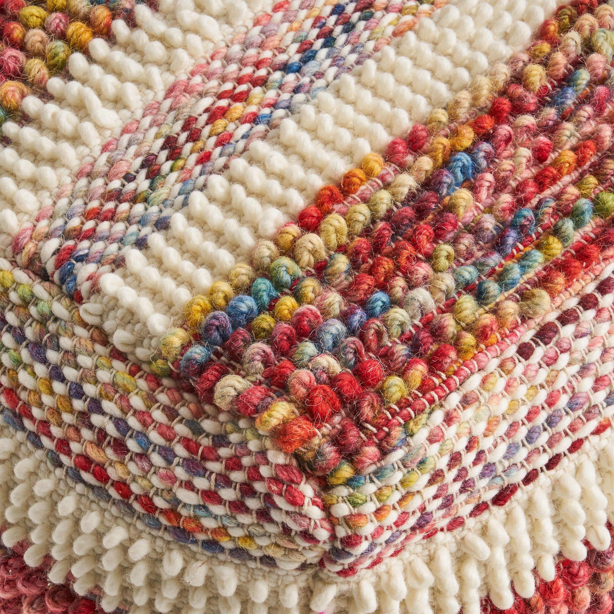 Trevin Boho Wool and Cotton Ottoman Pouf - furnishings