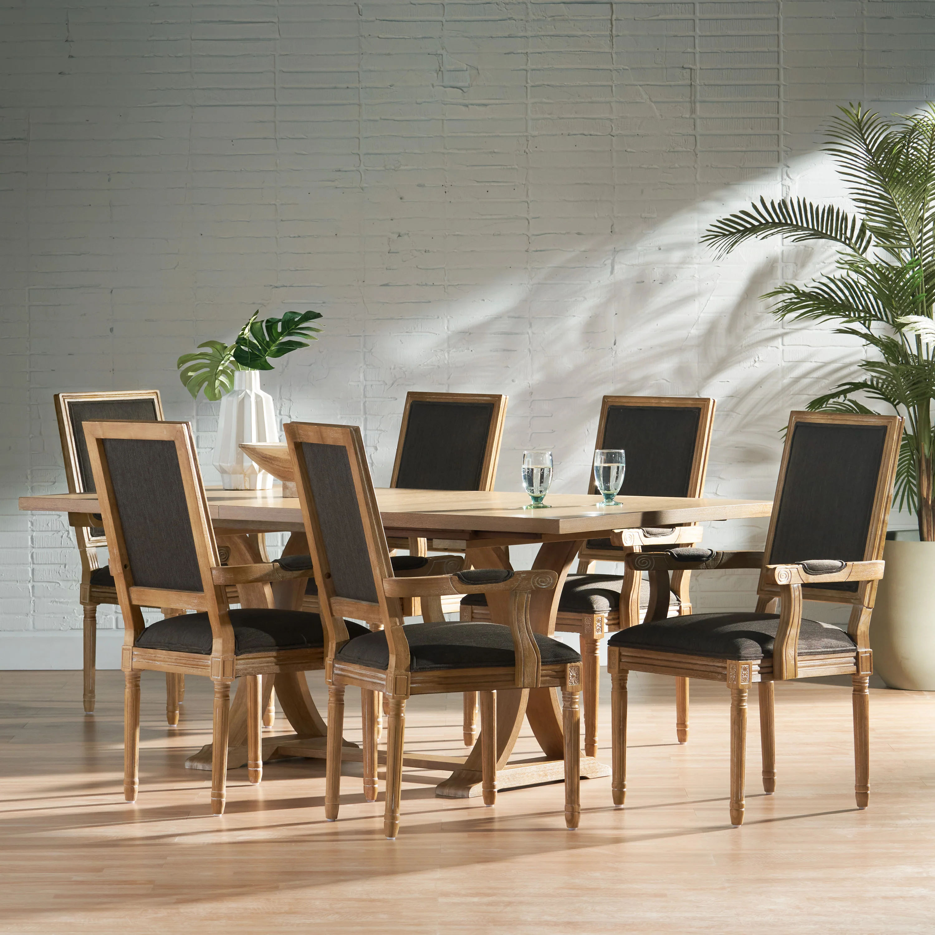 Ashlyn French Country Wood 7-Piece Expandable Dining Set - furnishings