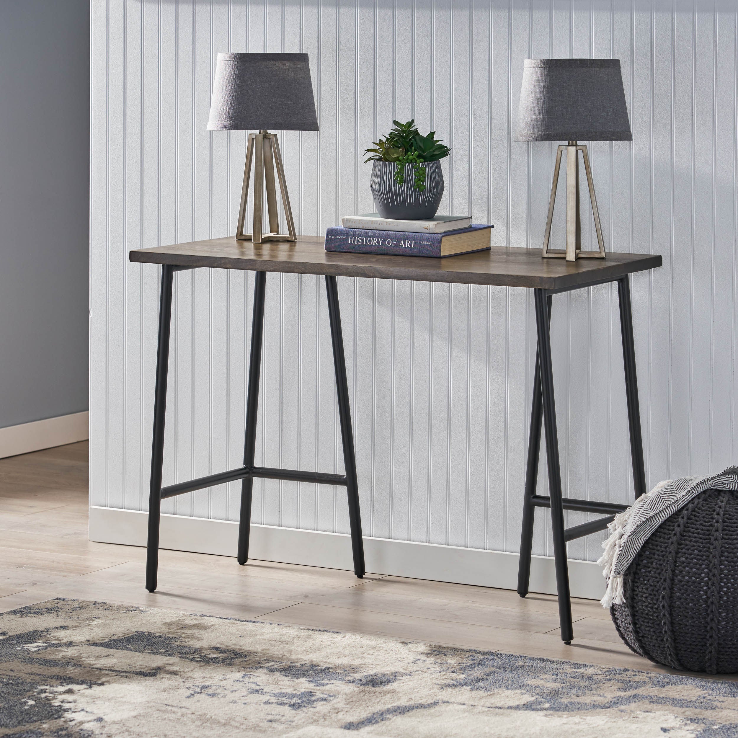 Clermont Modern Industrial Handmade Mango Wood Console Table, Brown and Black - furnishings