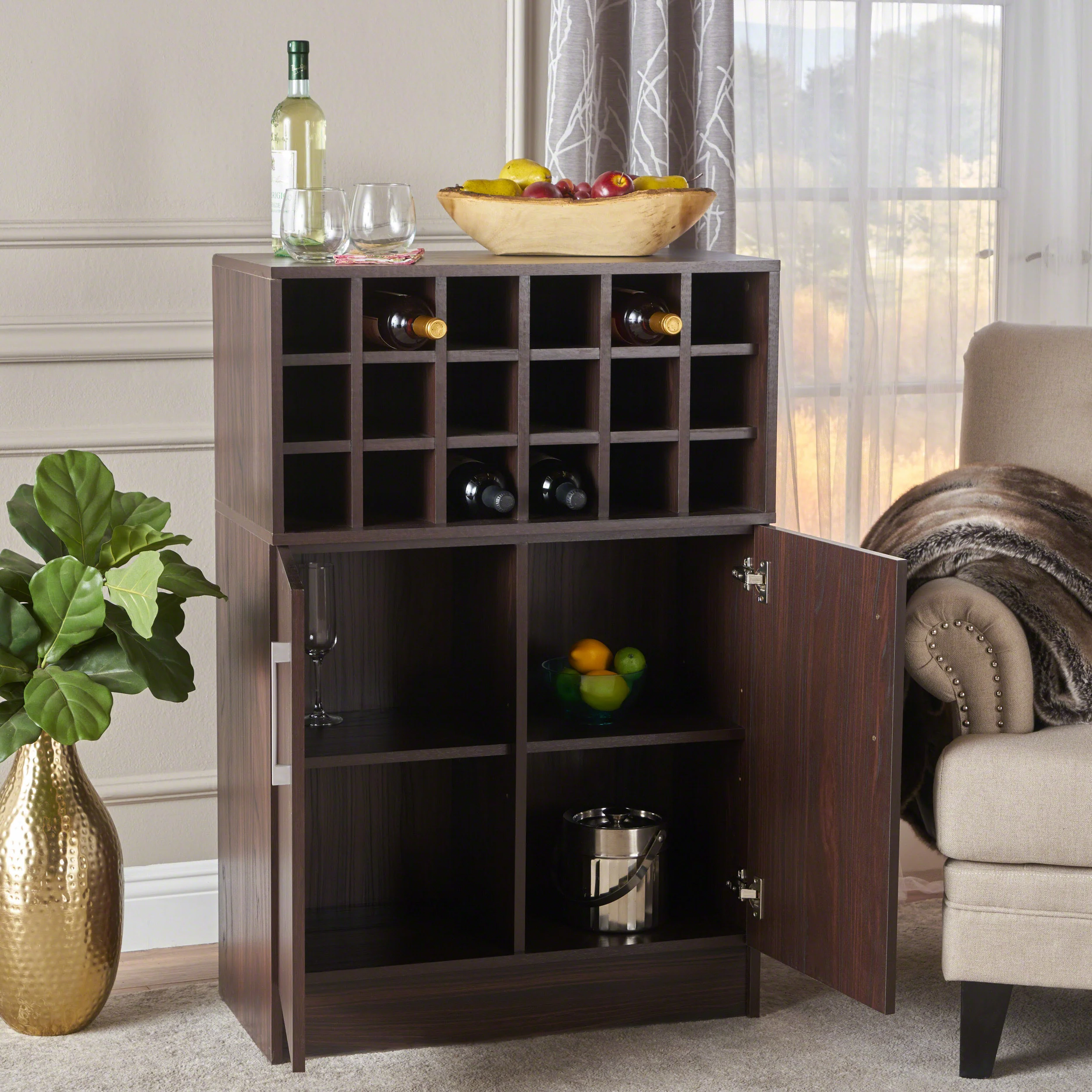 Ridgecrest Mid Century Modern Wine Rack Bar Cabinet - furnishings