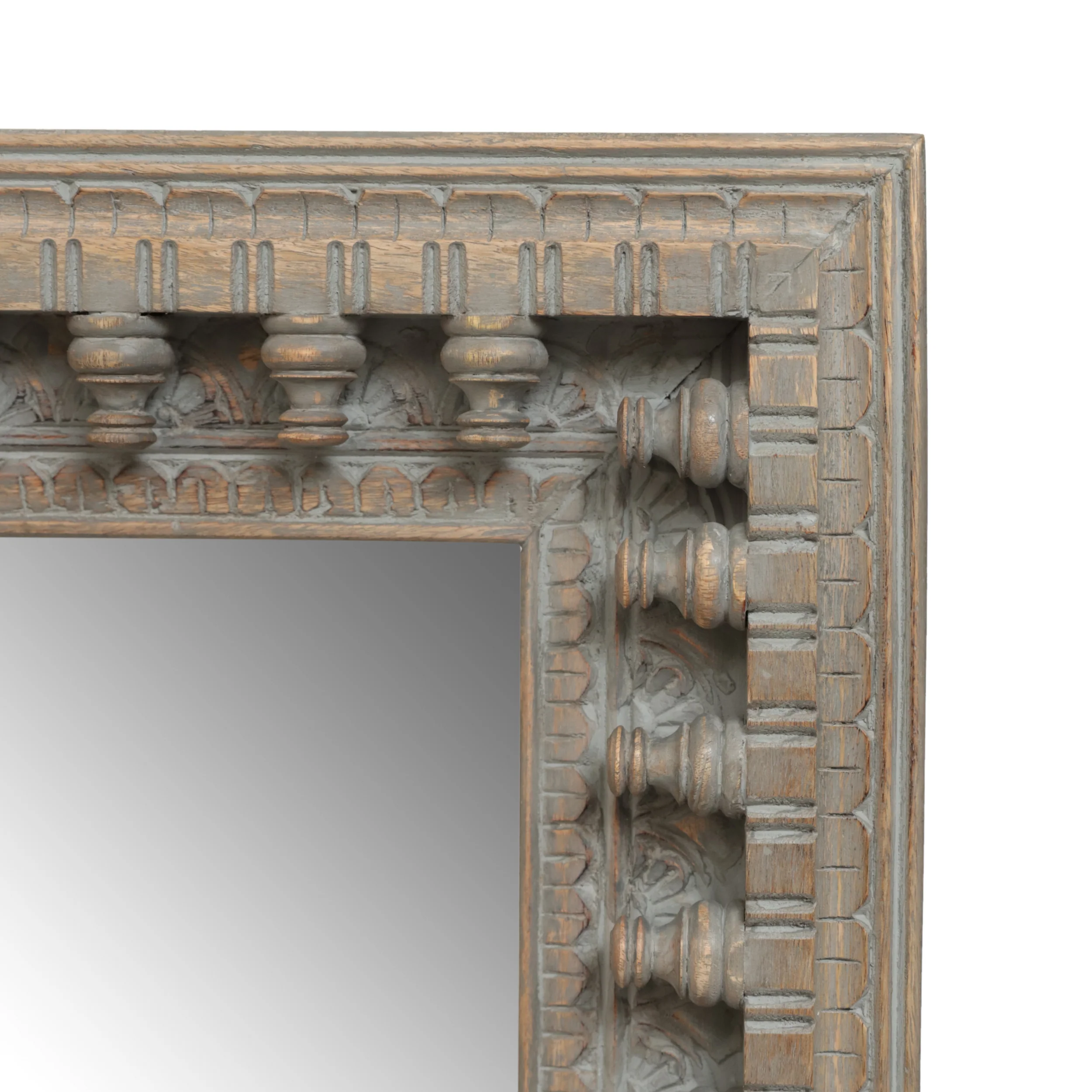 Finn Boho Handcrafted Mango Wood Carved Hanging Floor Mirror, Distressed Gray - furnishings