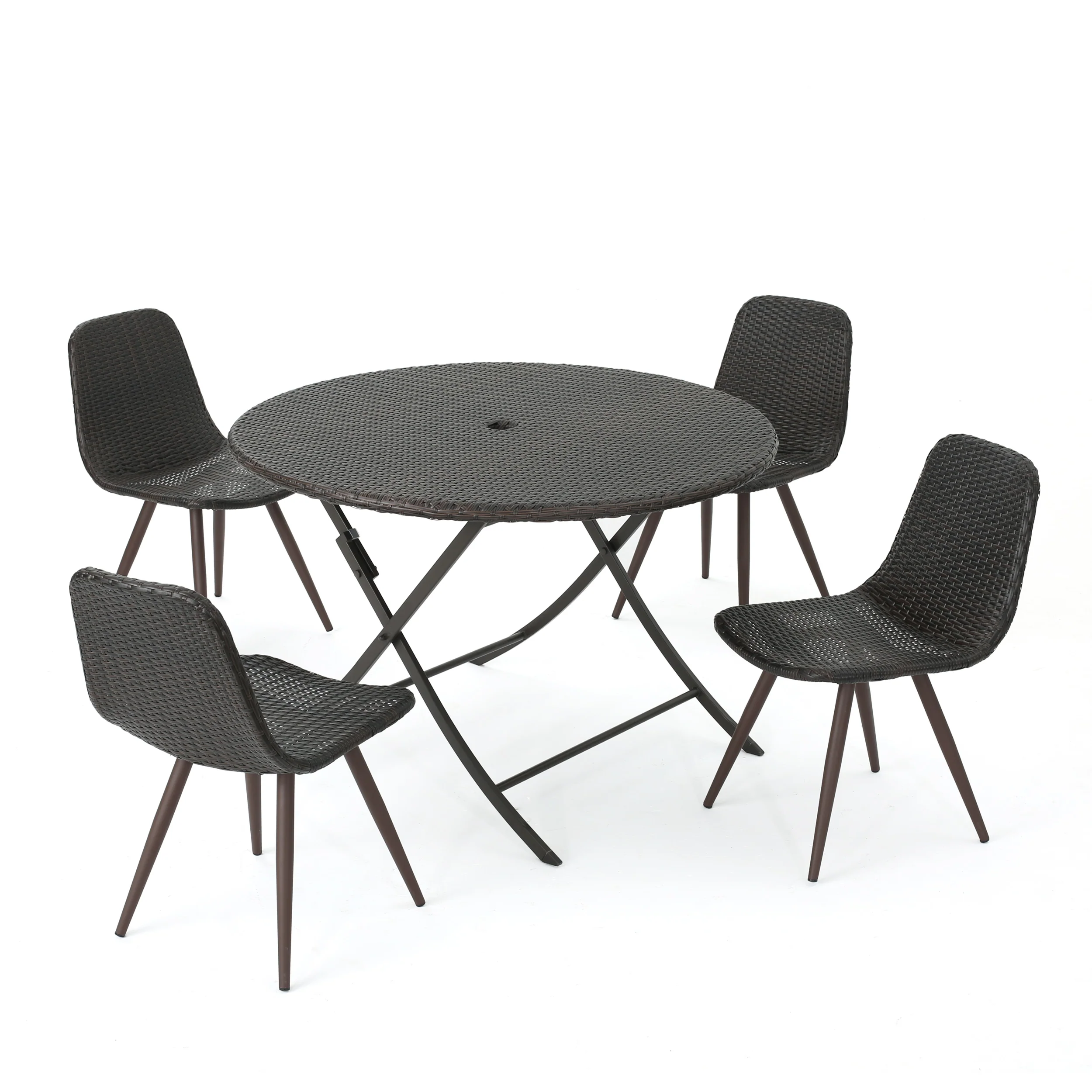 Judith Caleb Outdoor 5 Piece Multi-brown Wicker Dining Set with Foldable Table - furnishings