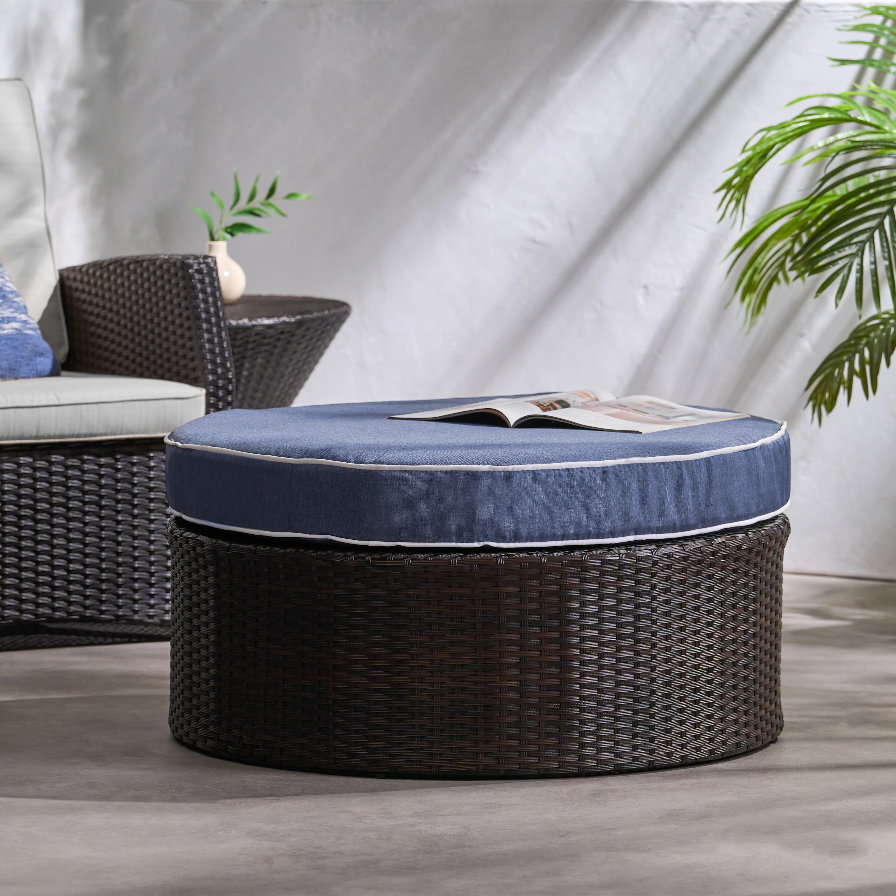 Boden Outdoor Wicker Ottoman with Cushion - furnishings