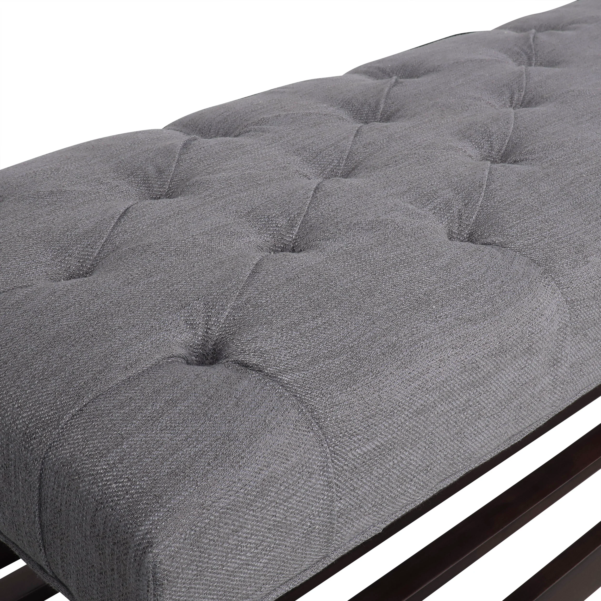 Pelon Contemporary Button Tufted Bench with Shelf - furnishings