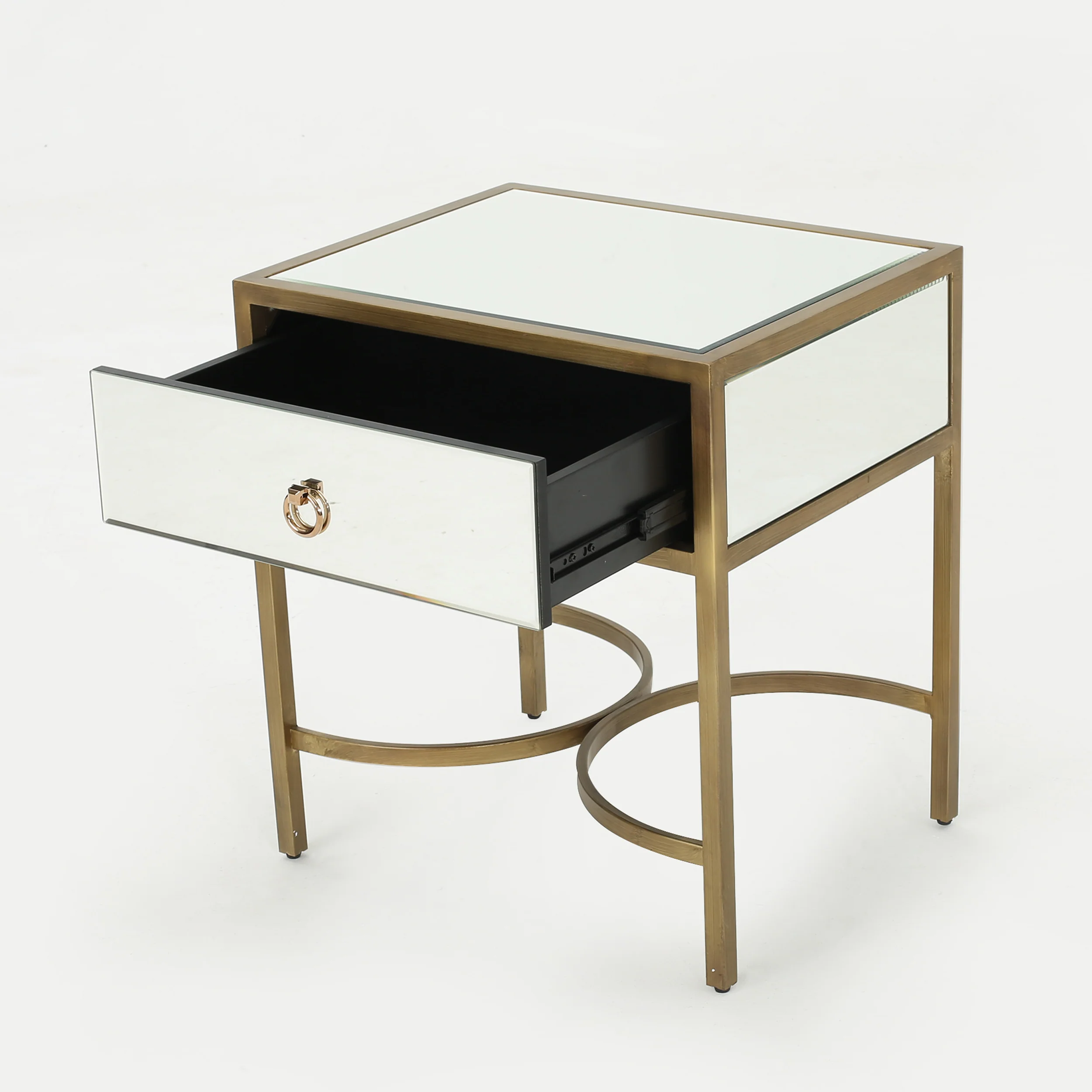 Siryen Modern Mirror Finished Side Table with Gold Iron Accents - furnishings