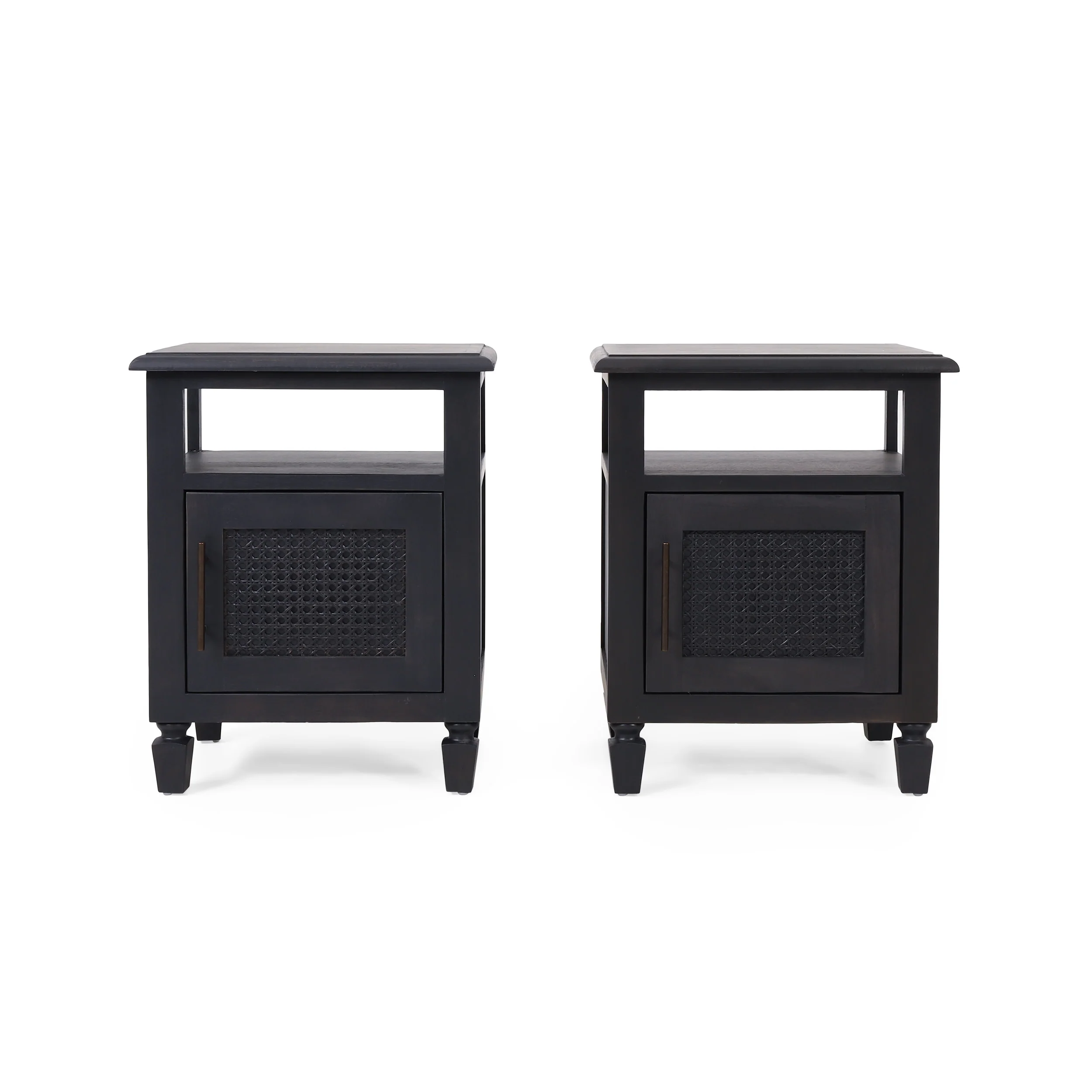 Lempster Rustic Acacia Wood and Cane Nightstands, Set of 2, Dark Gray - furnishings
