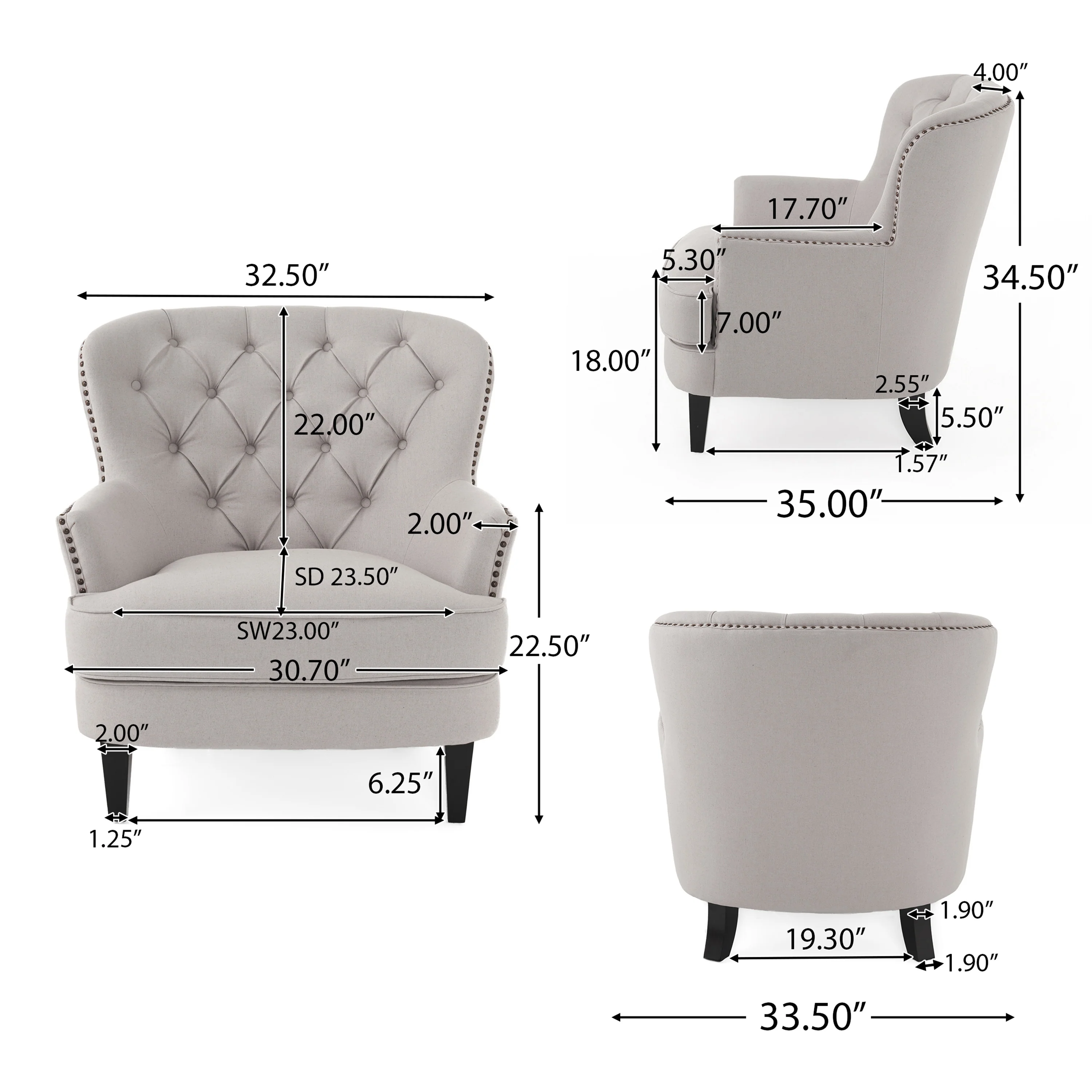 Teton Button Tufted Upholstered Club Chair With Footstool - furnishings