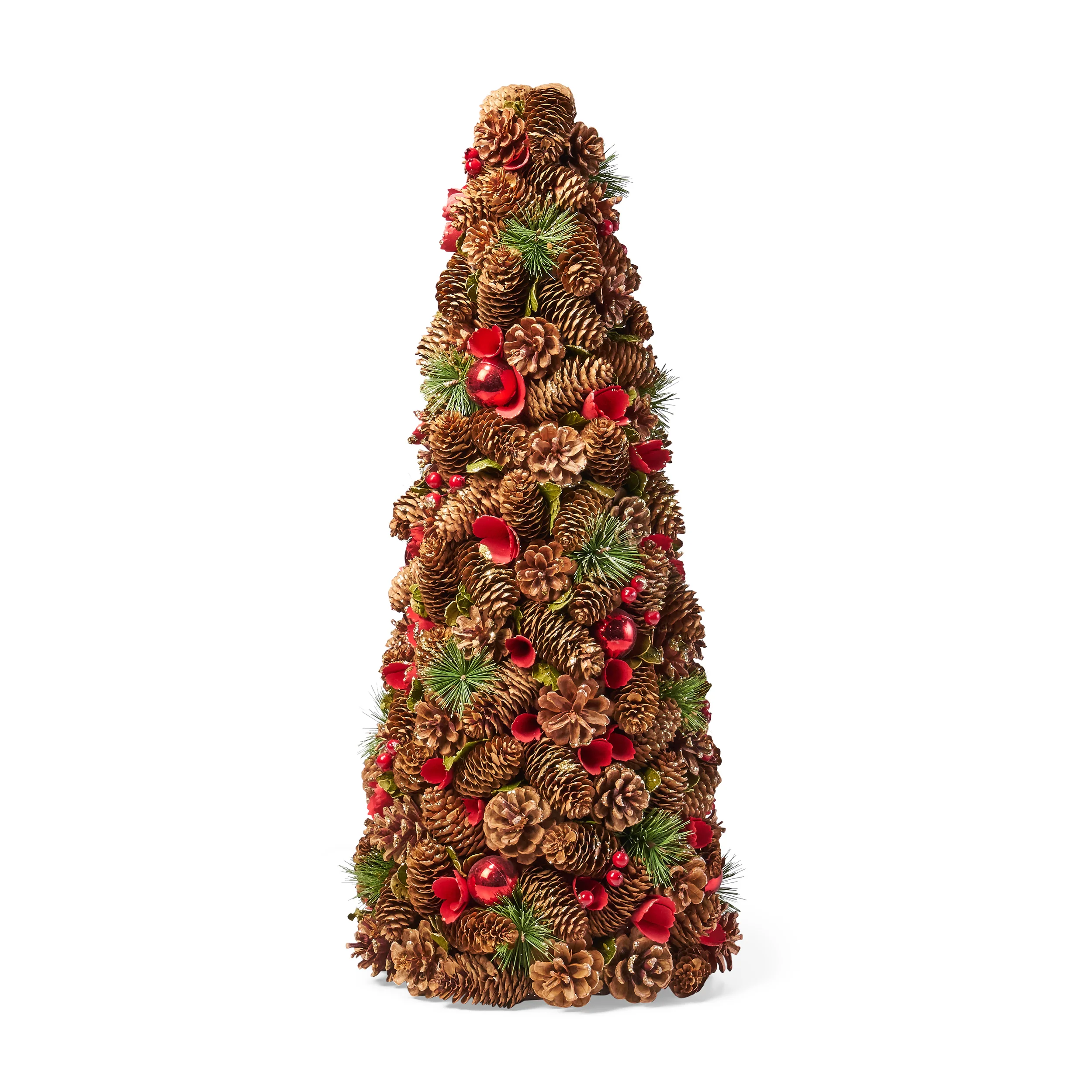 Artificial Pre Decorated Pinecone and Glitter Tabletop Christmas Tree - furnishings