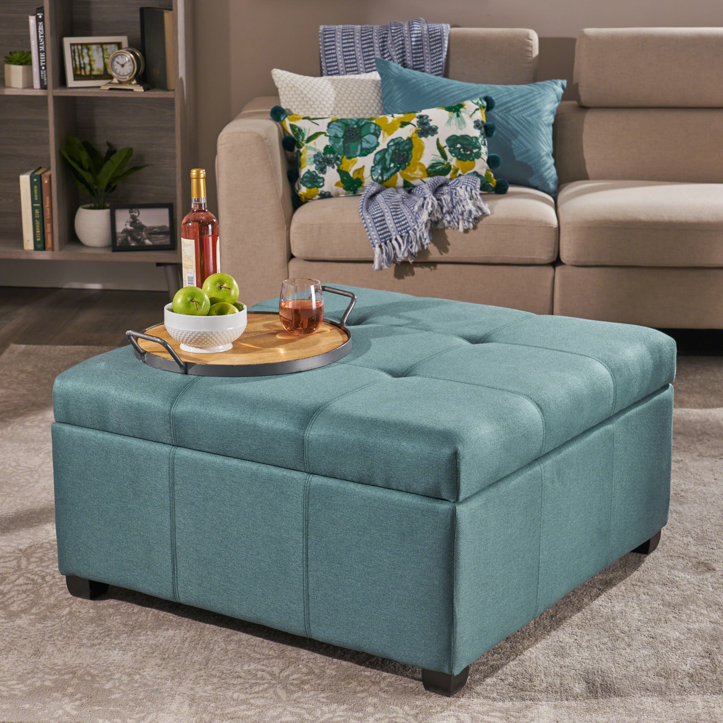 Carlyle Square Tufted Fabric Storage Ottoman Coffee Table - furnishings