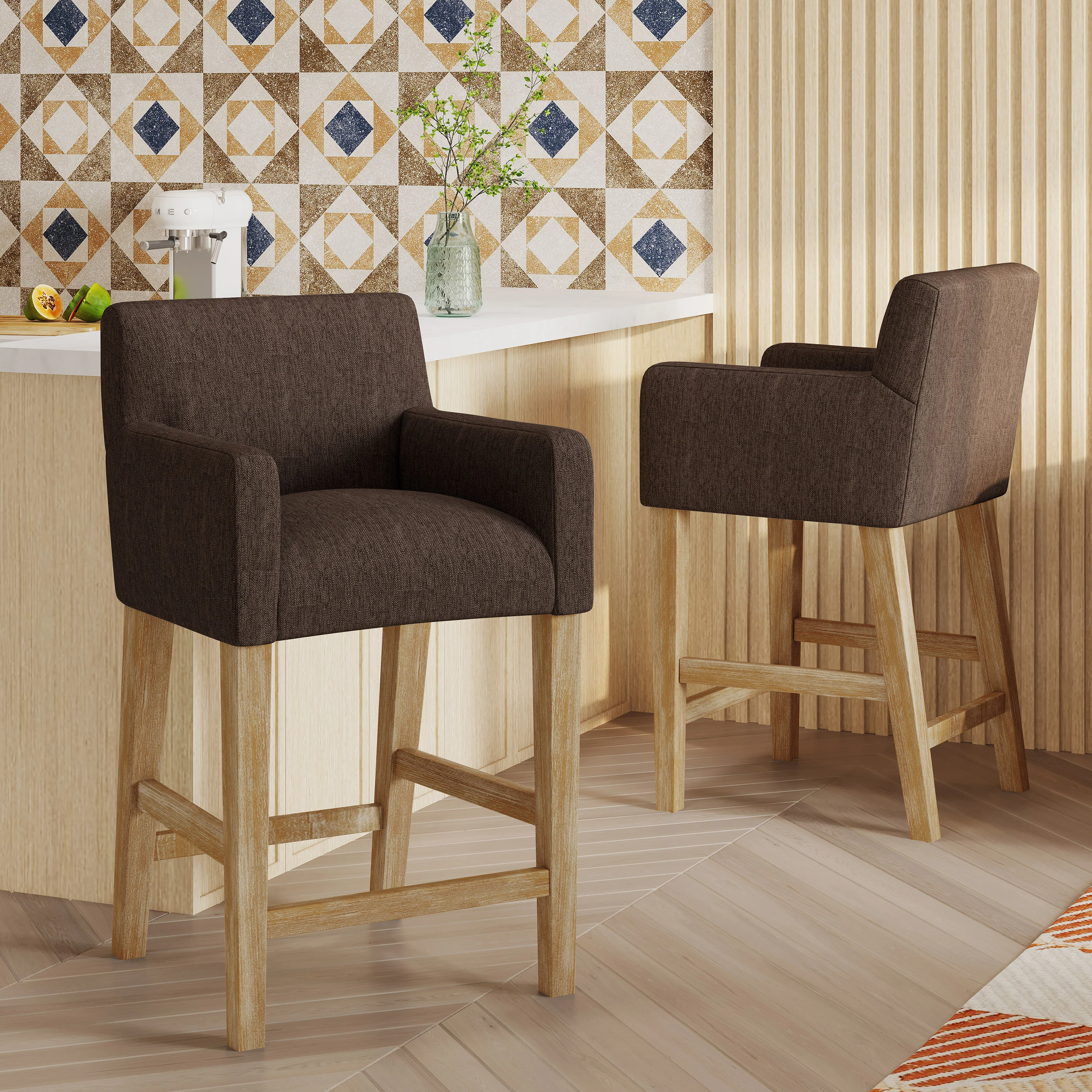 Chaparral Contemporary Fabric Upholstered Wood 26 inch Counter Stools (Set of 2) - furnishings