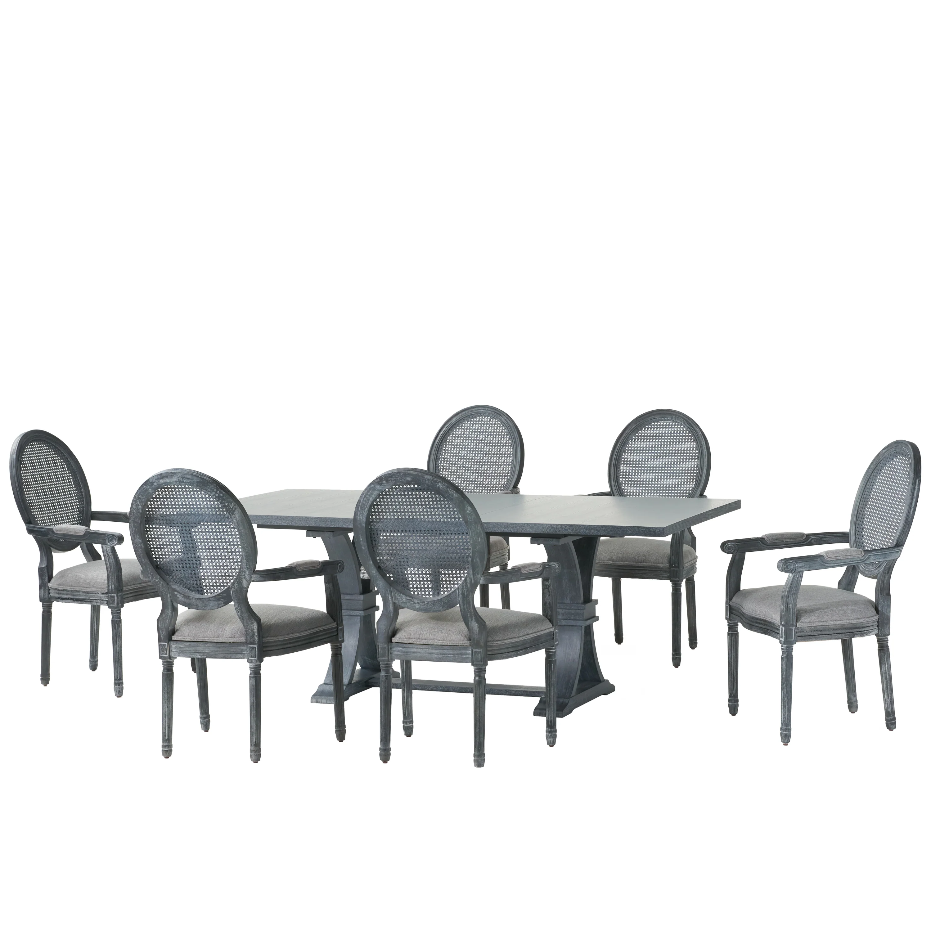 Ismay French Country Wood and Cane 7-Piece Expandable Dining Set - furnishings