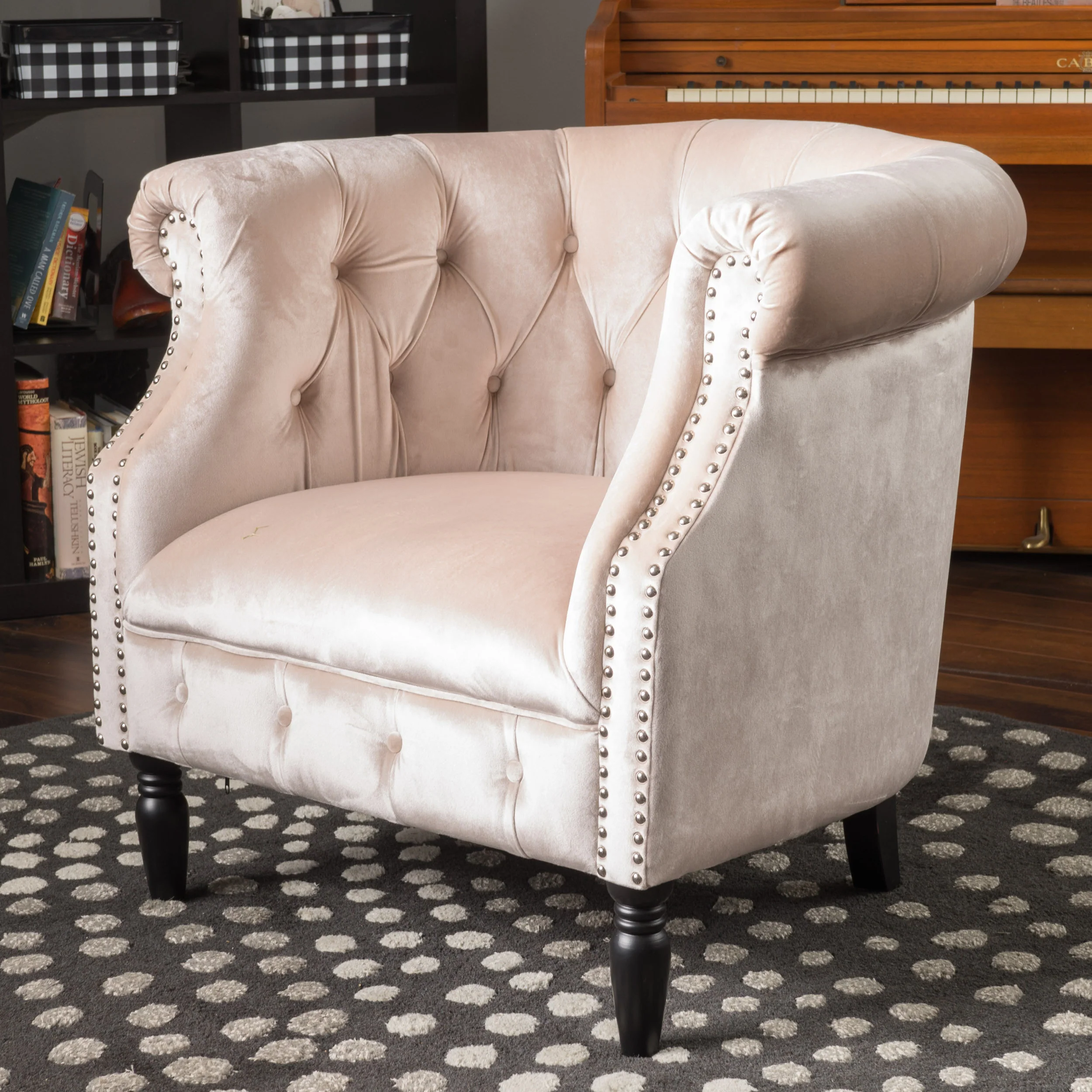 Aries Button-Tufted Velvet Rolled Back Tub Design Club Chair - furnishings