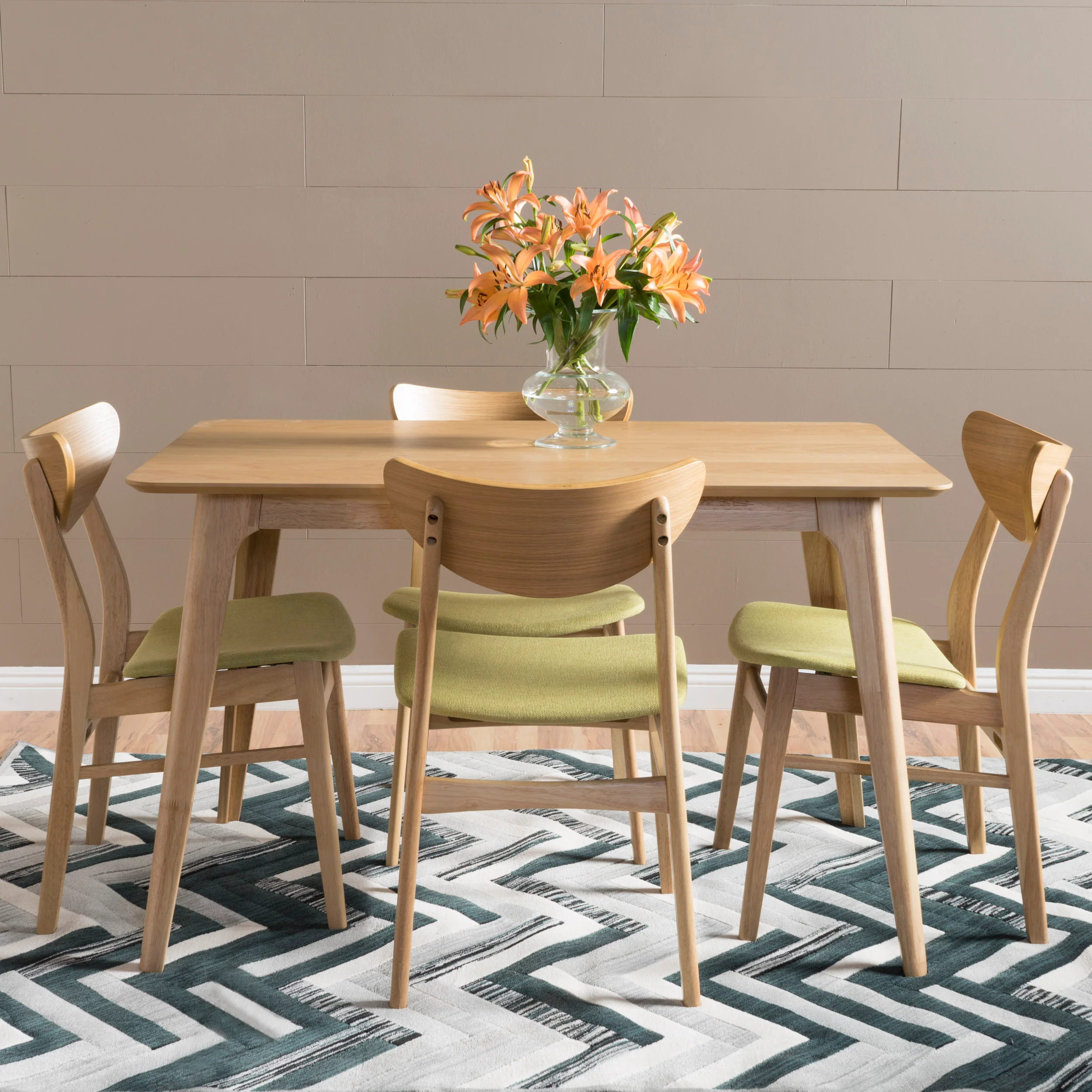 Camilla Natural Oak Finish 50-inch Rectangular 5 Piece Dining Set - furnishings