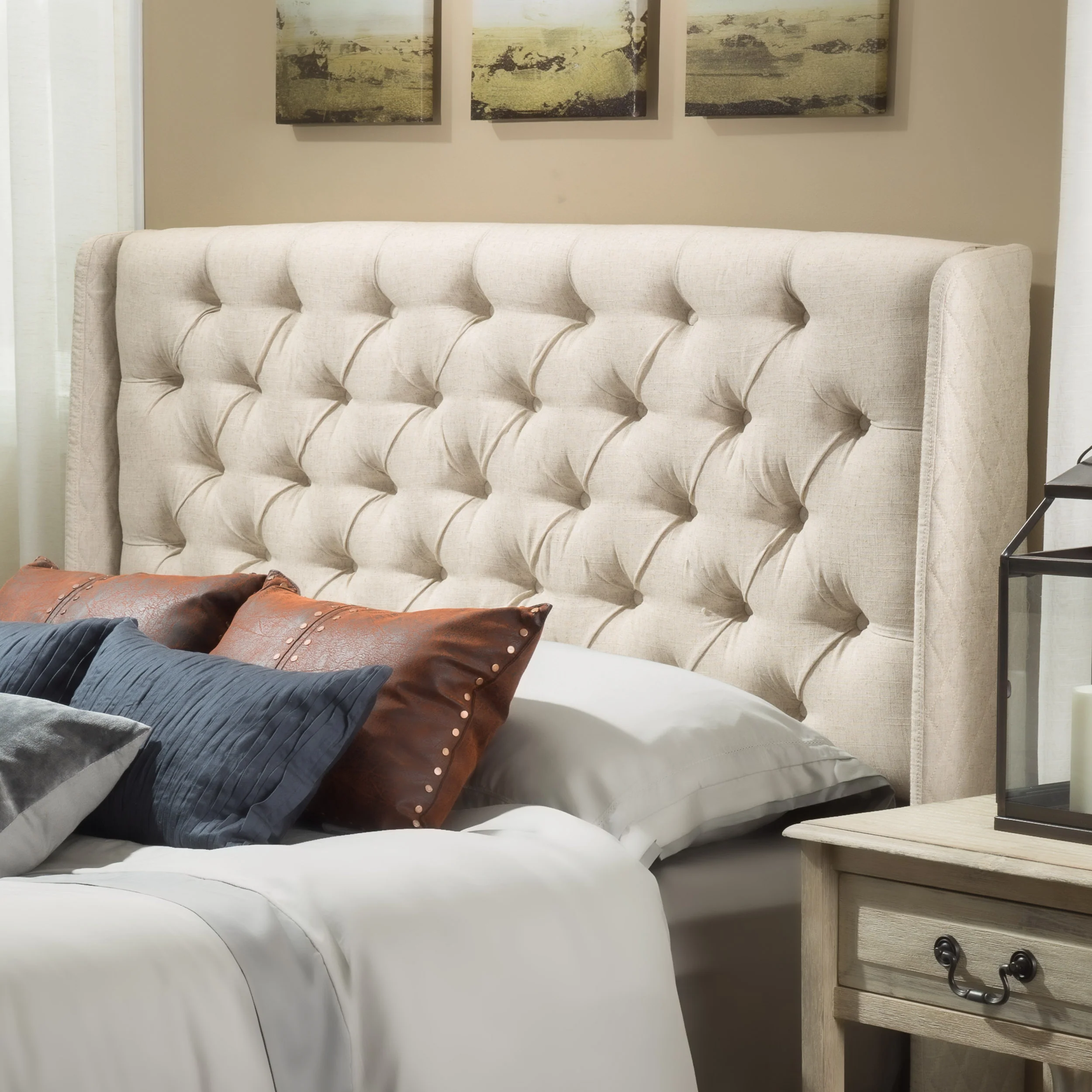 Liberty Winged King/ Cal King Tufted Fabric Headboard - furnishings