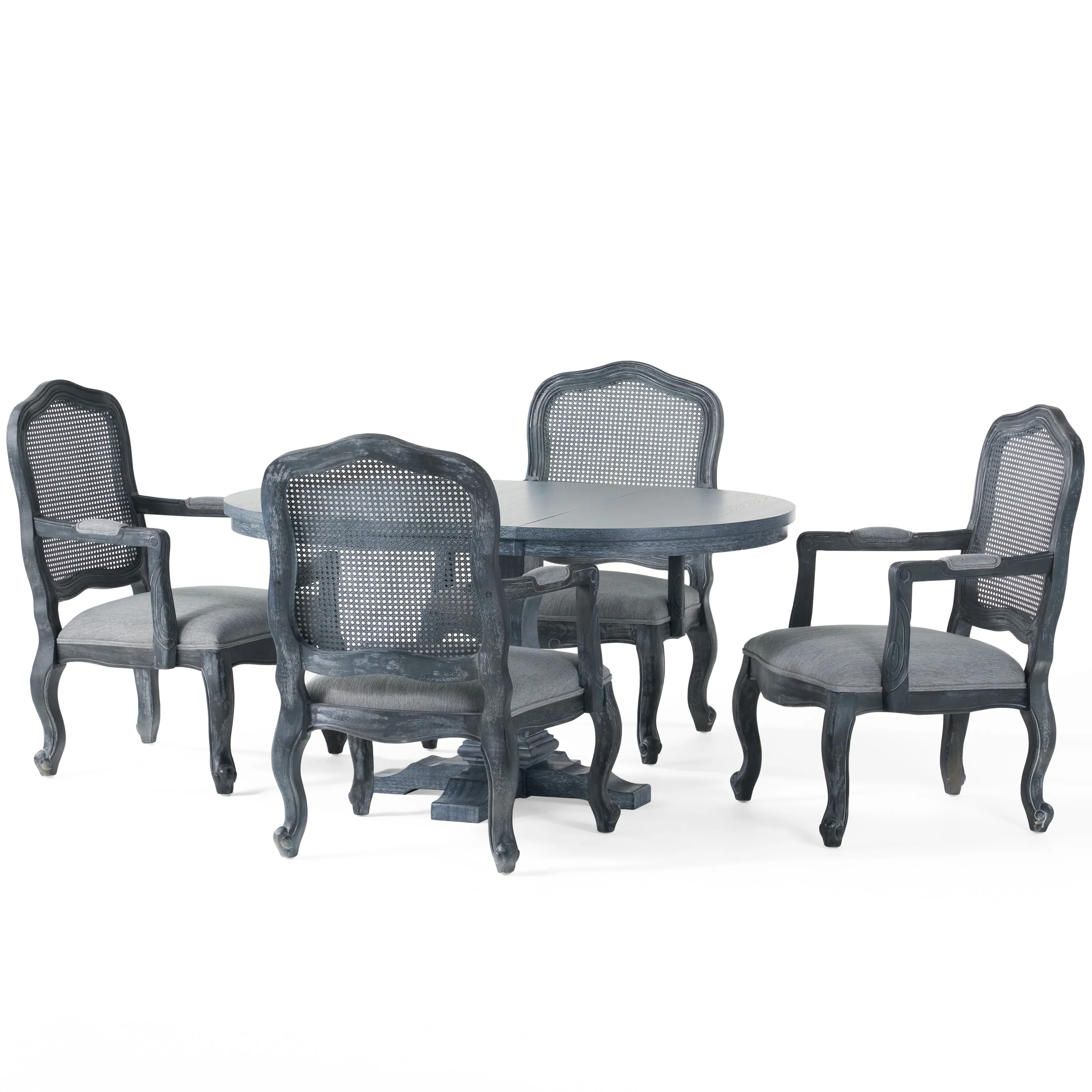 Biorn French Country Wood and Cane 5-Piece Expandable Oval Dining Set - furnishings