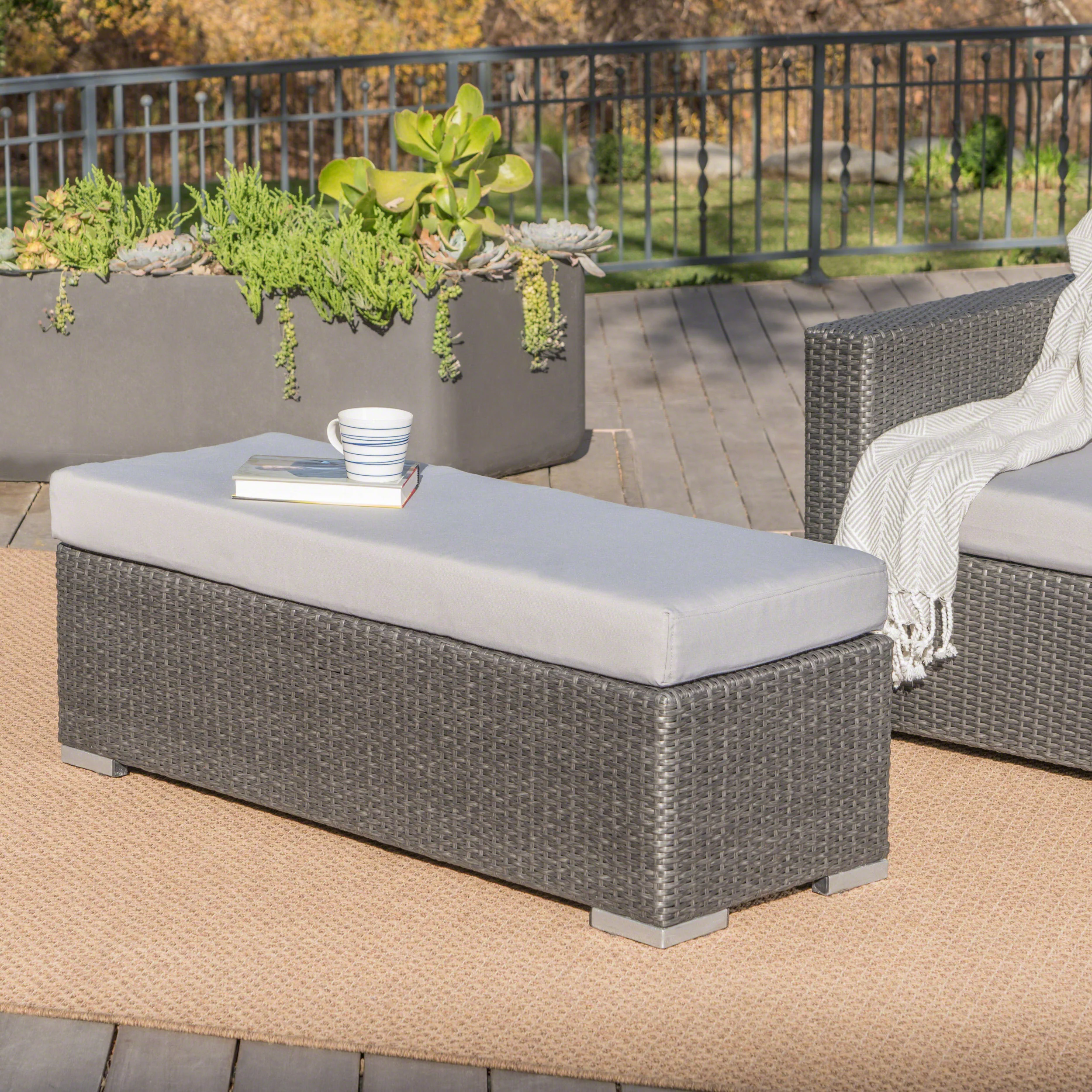 Santa Rosa Outdoor Wicker Bench with Water Resistant Cushion - furnishings
