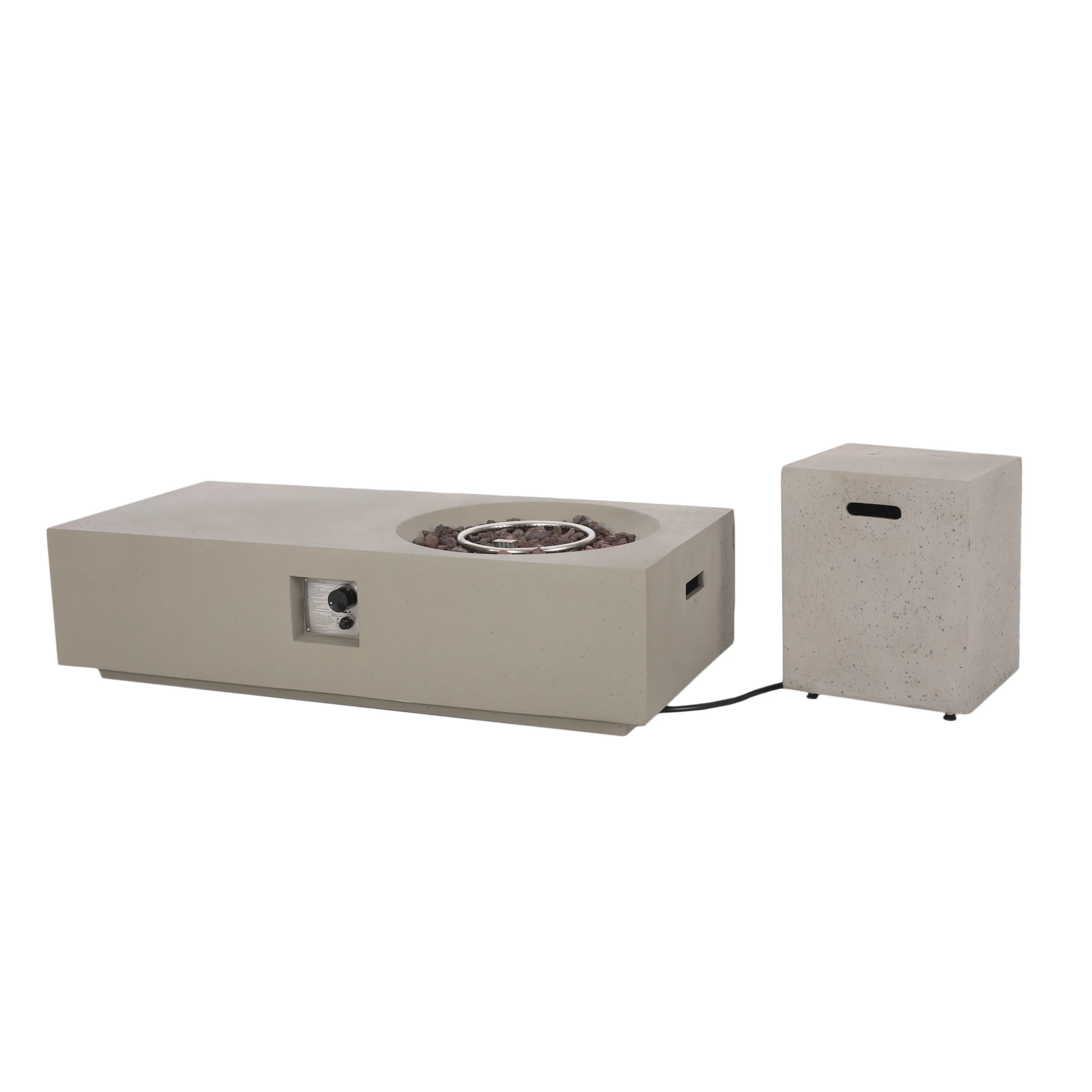 Fernhill Outdoor 50,000 BTU Lightweight Concrete Rectangular Fire Pit Table with Tank Holder, Light Gray - furnishings