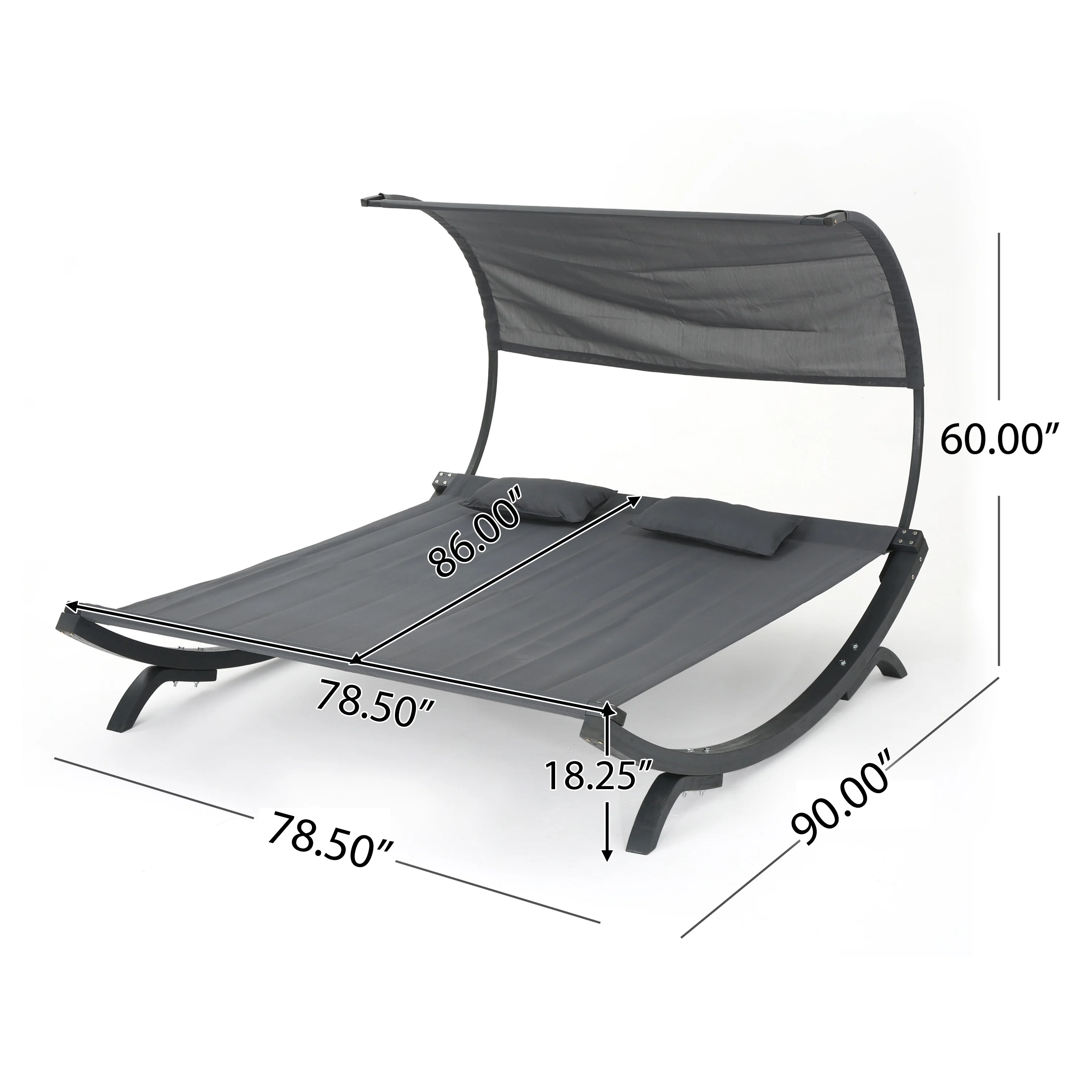 Merianna Gray Wood Sunbed with Gray Outdoor Mesh Canopy - furnishings