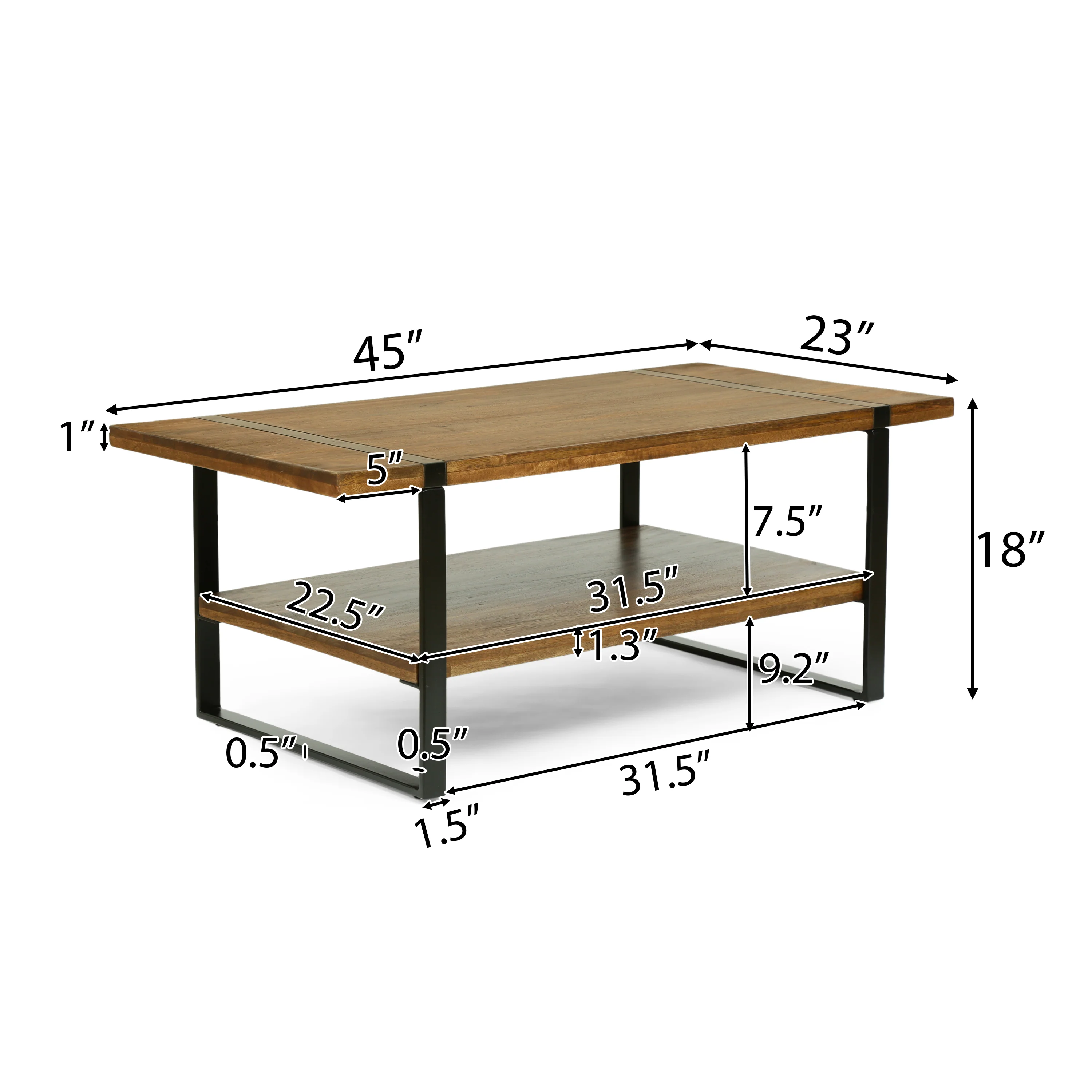 Riverlake Handmade Mango Wood and Iron Rectangular Coffee Table, Walnut Brown and Black - furnishings