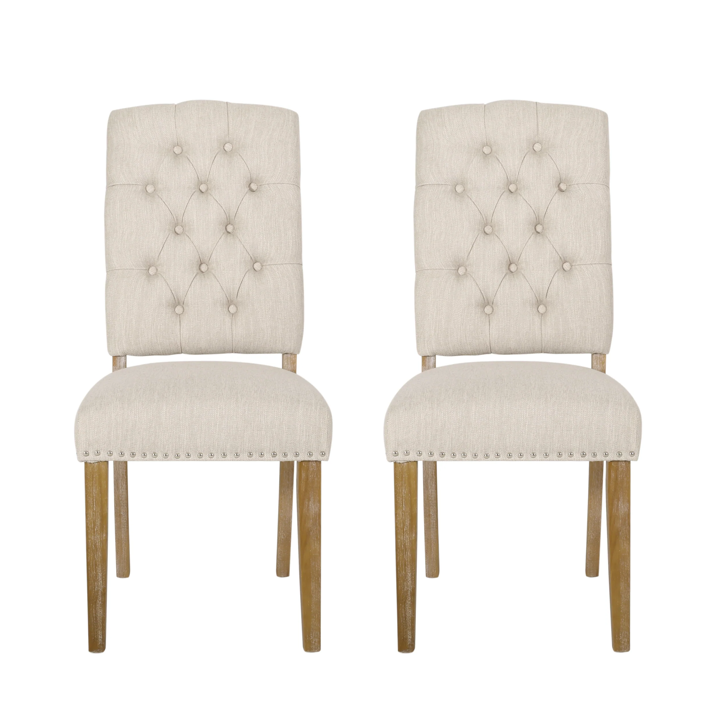 Frances Contemporary Fabric Tufted Dining Chairs with Nailhead Trim, Set of 2 - furnishings