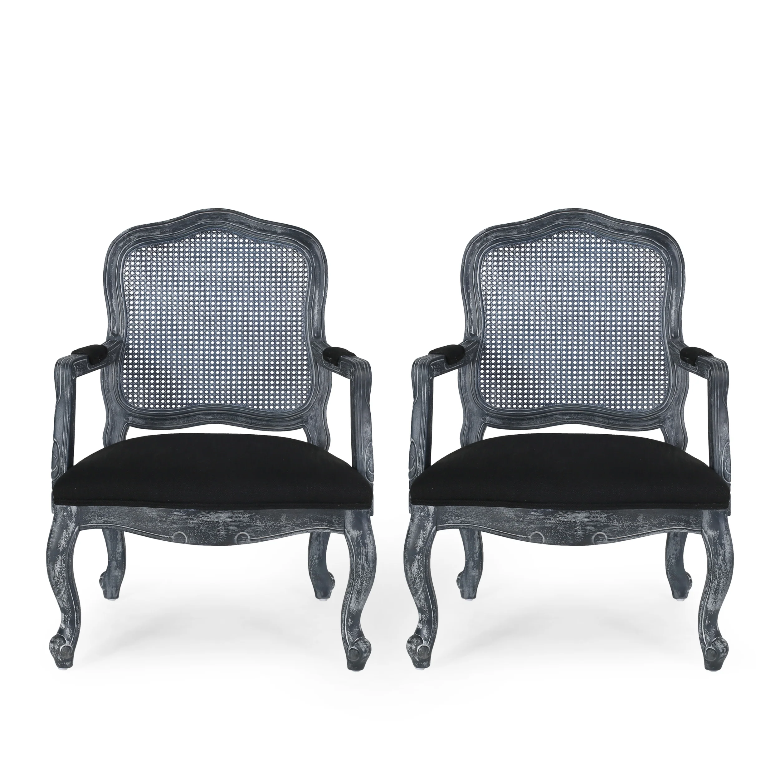 Biorn French Country Wood and Cane Upholstered Dining Armchair - furnishings