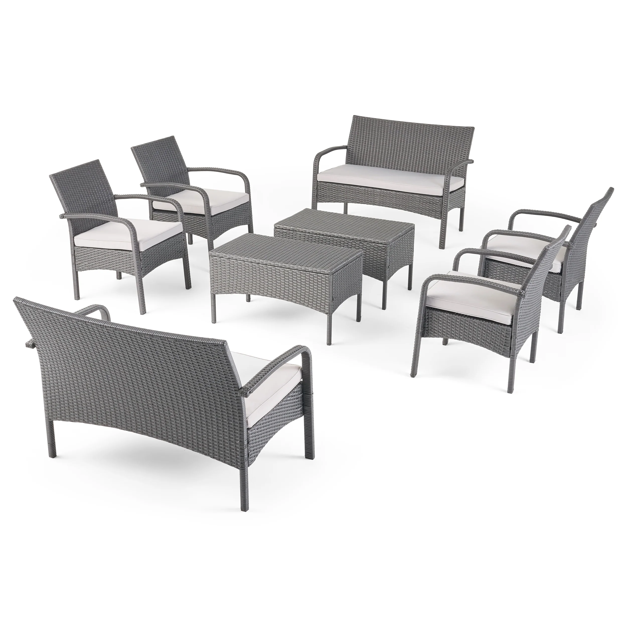 Carmela Outdoor 8 Seater Wicker Chat Set with Cushions - furnishings