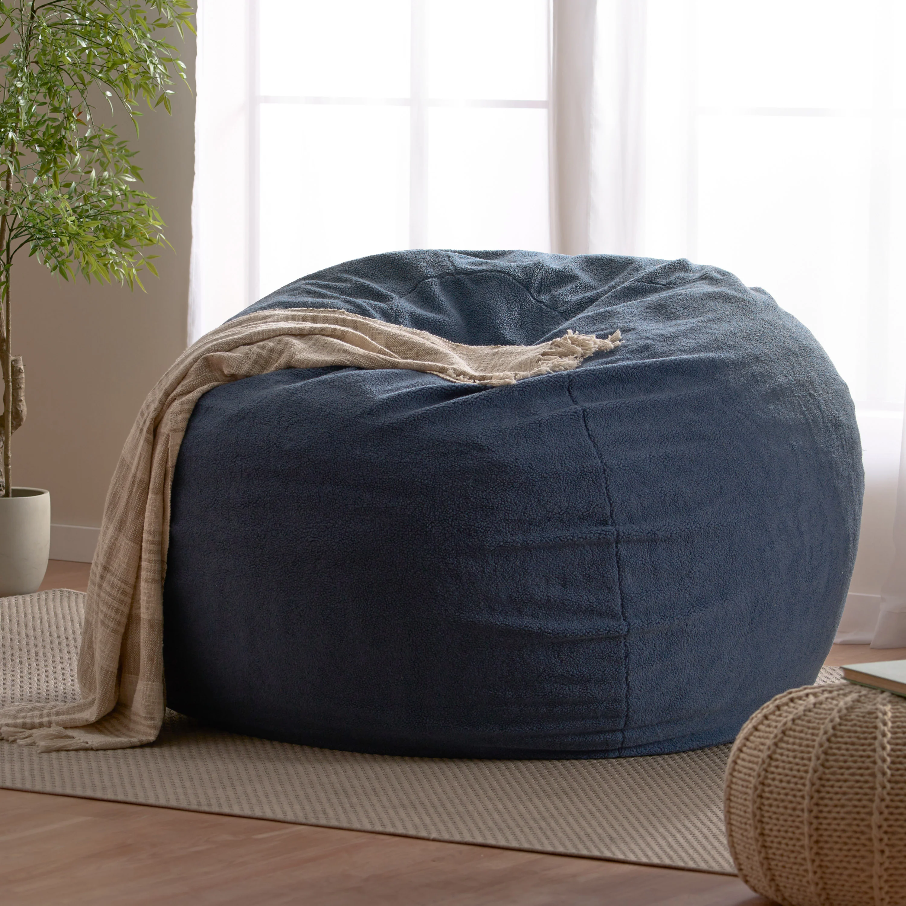 Achille Modern Shearling 5 Foot Bean Bag - furnishings