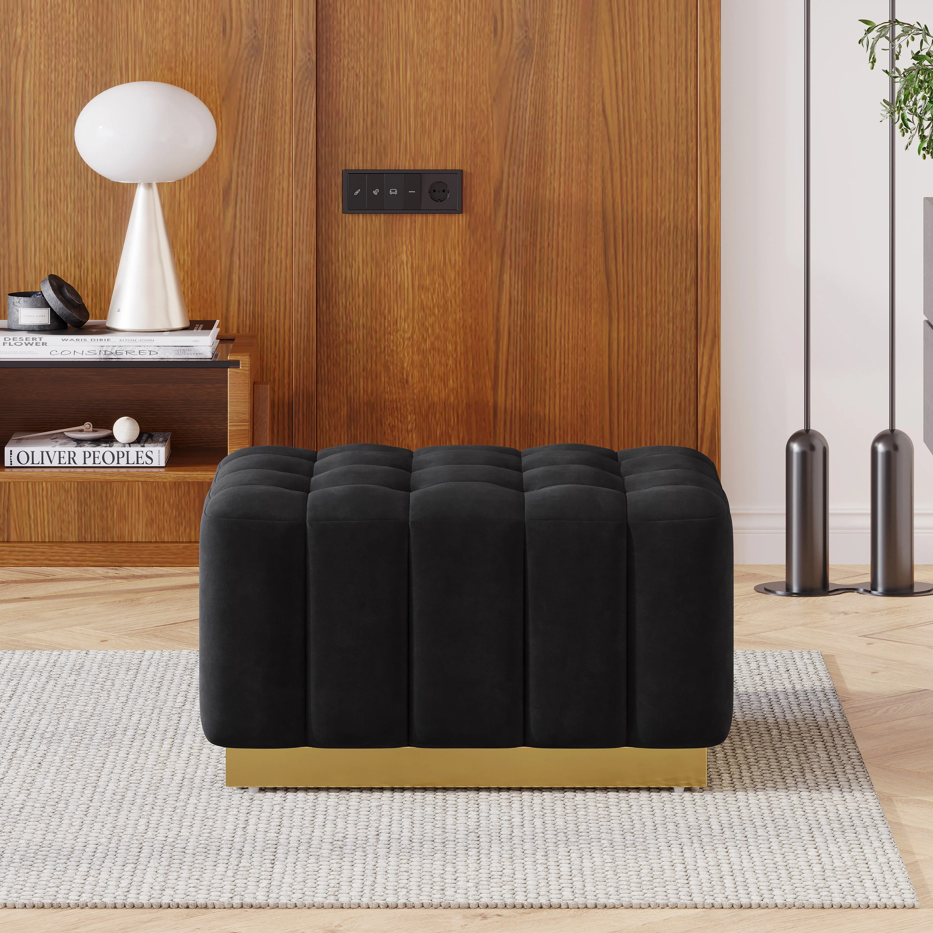 Fairfax Modern Glam Velvet Tufted Ottoman - furnishings