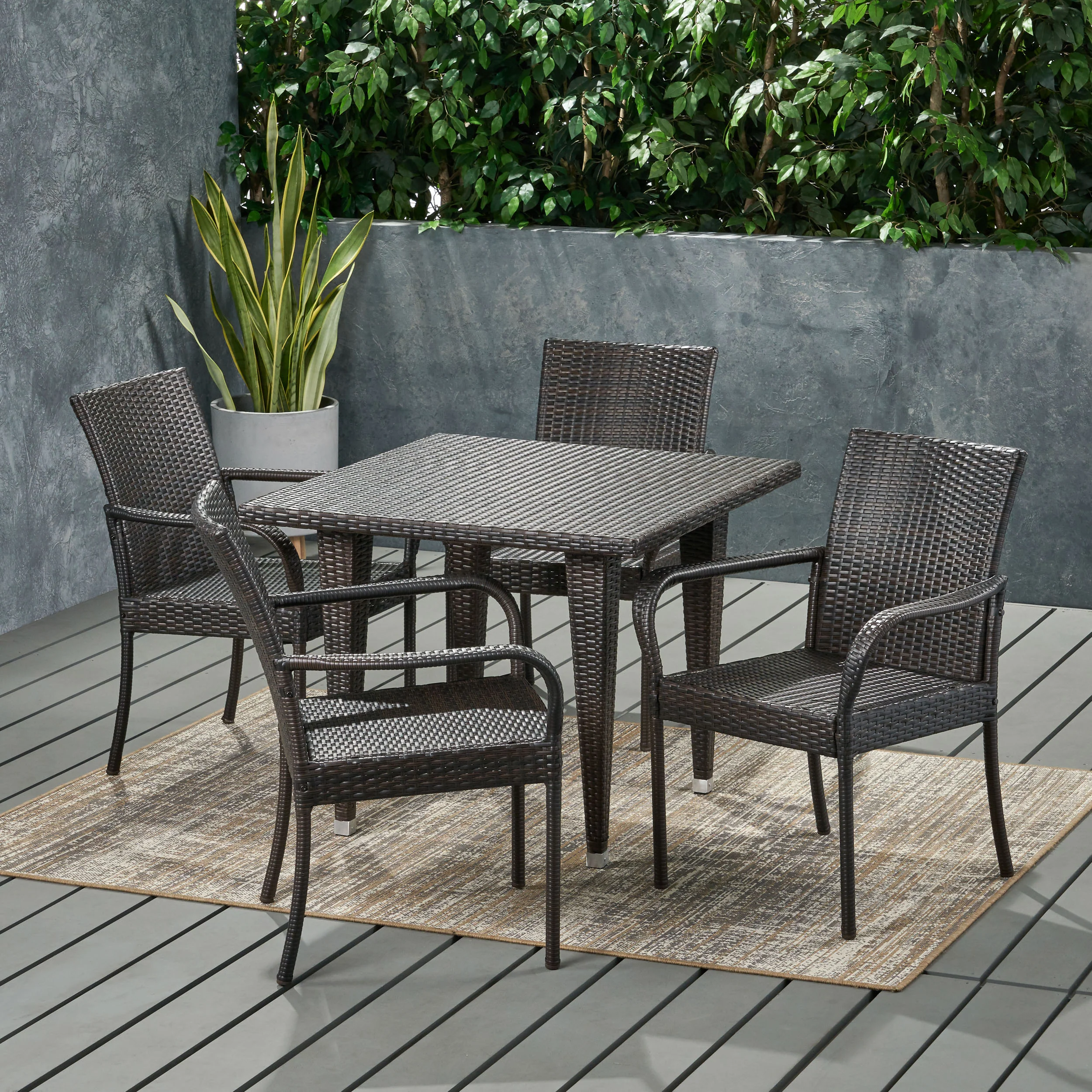 Bannon Outdoor Contemporary 4 Seater Wicker Dining Set - furnishings