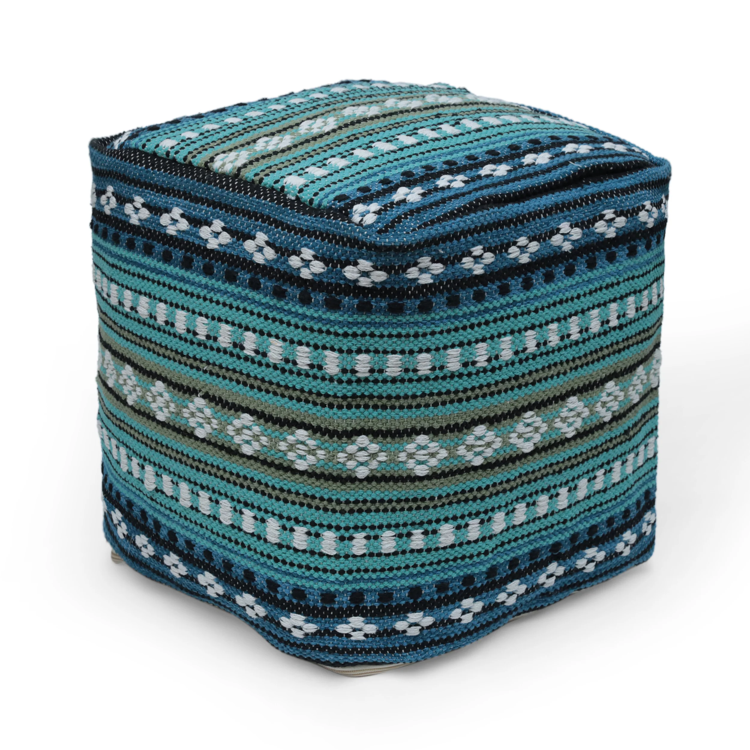 Hilliard Boho Handcrafted Peruvian Print Cube Pouf - furnishings