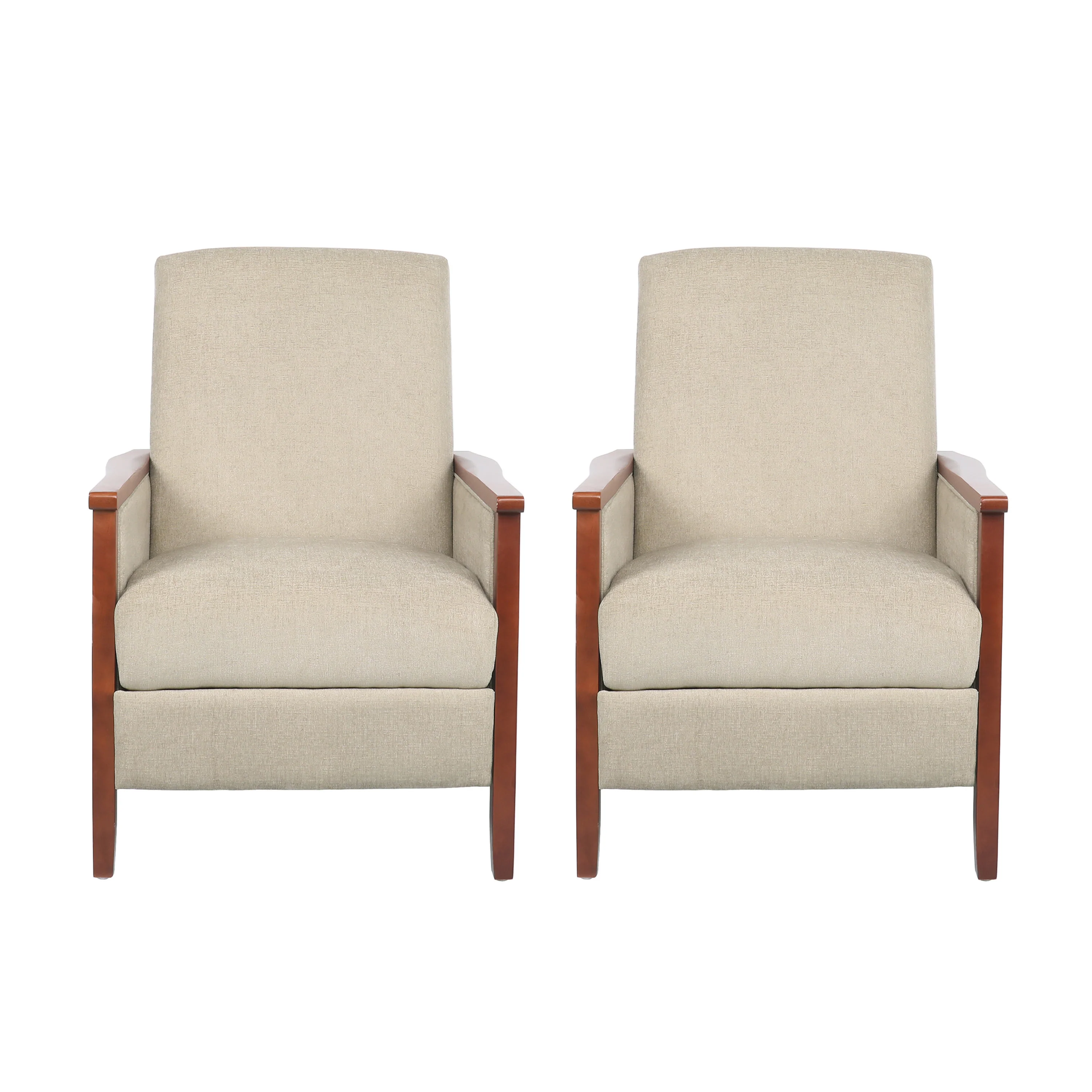 Ambleside Mid Century Modern Fabric Upholstered Wood Pushback Recliners, Set of 2 - furnishings