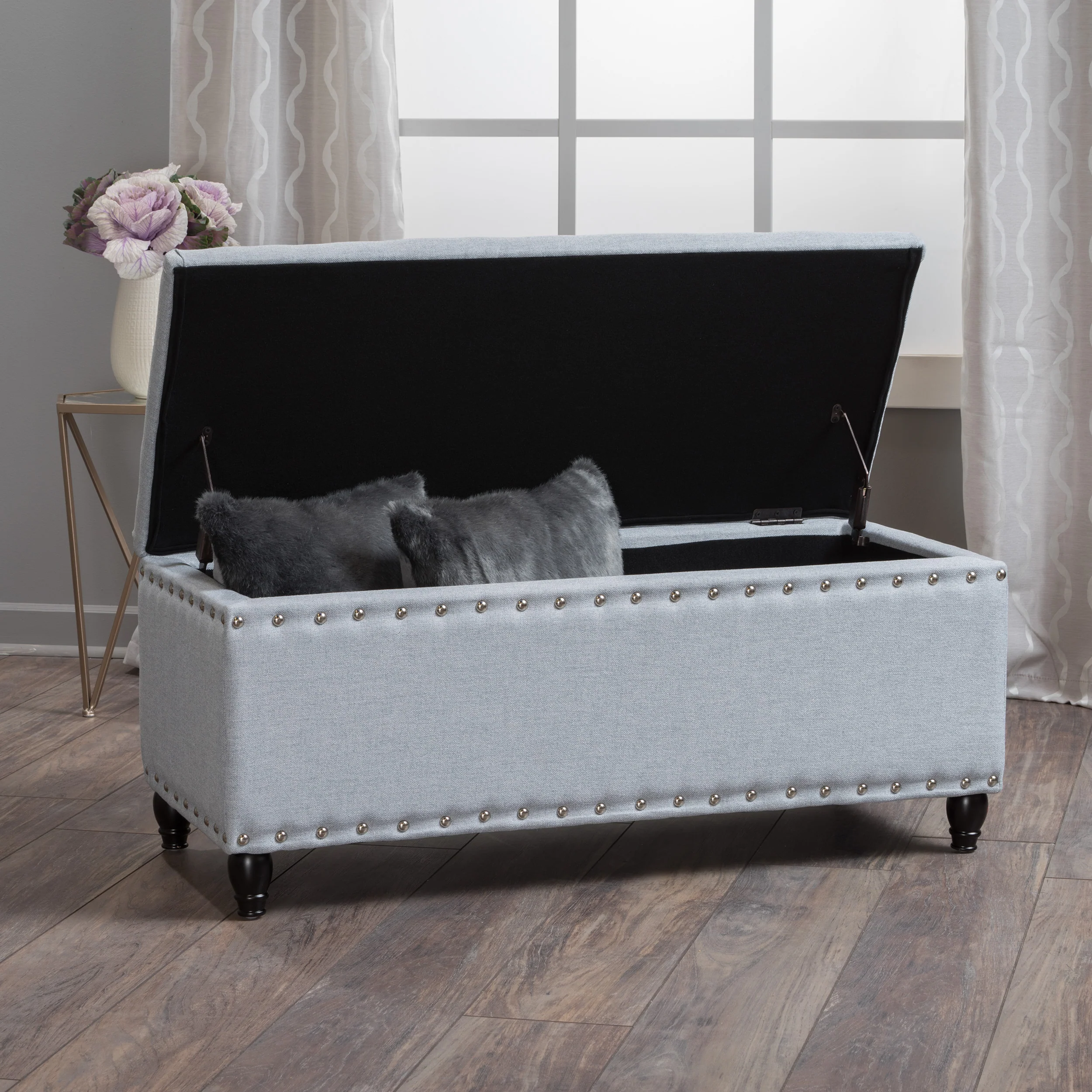 Tatiana Contemporary Fabric Storage Ottoman with Nailhead Trim - furnishings