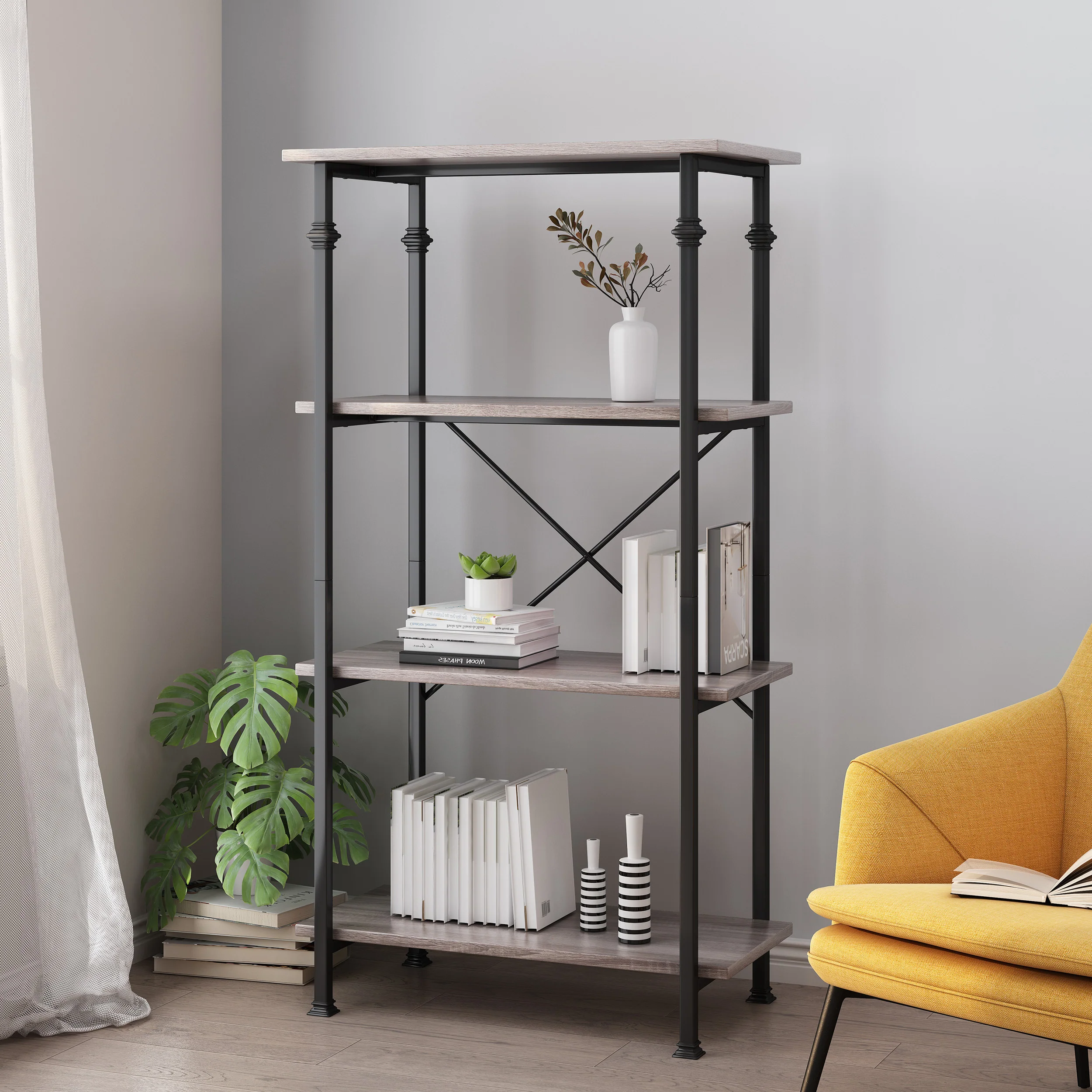 Gessling Modern Industrial 4 Shelf Etagere Bookcase - furnishings